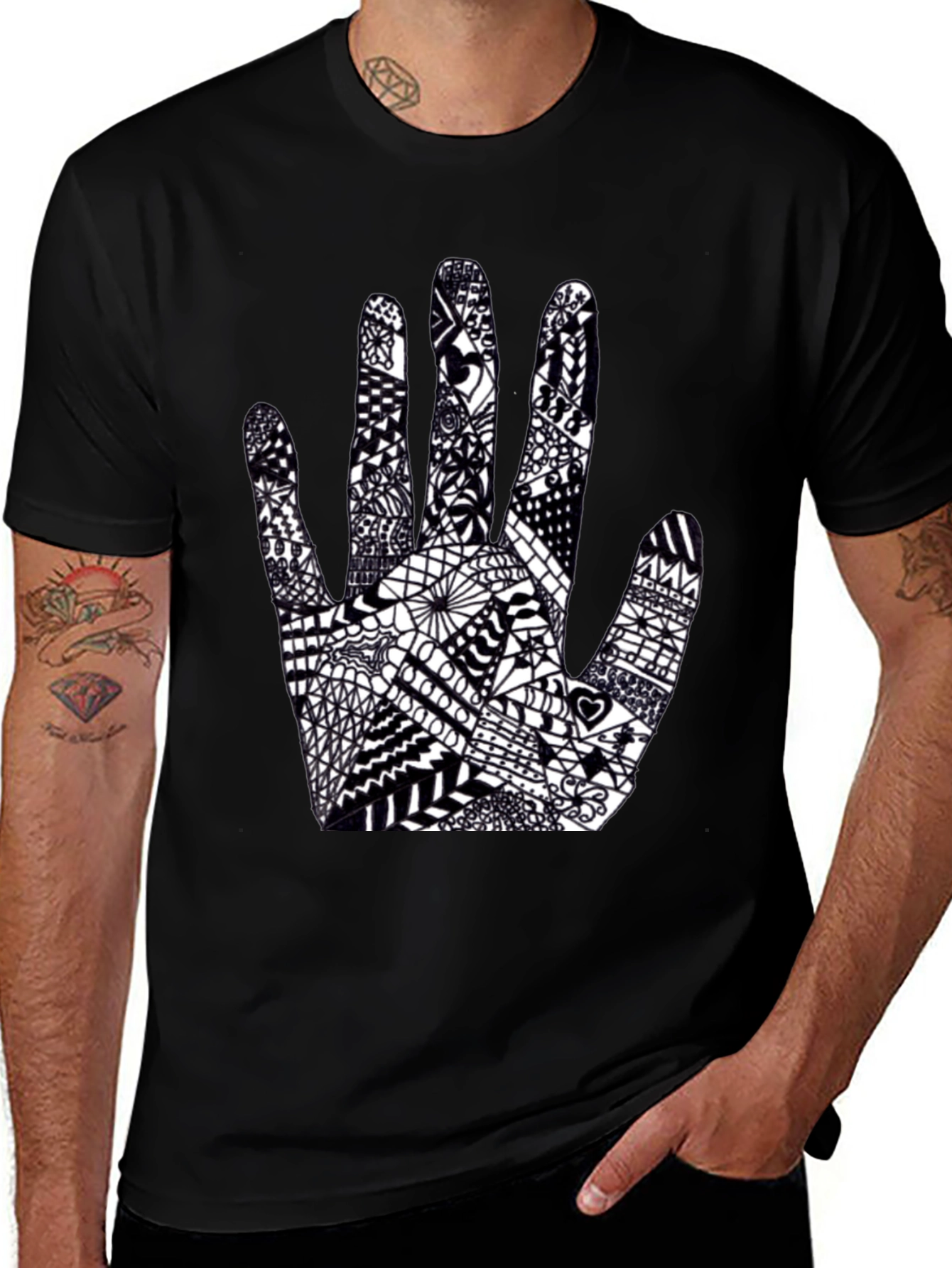 Variant 4 of Black Tee with Hand Art Graphic