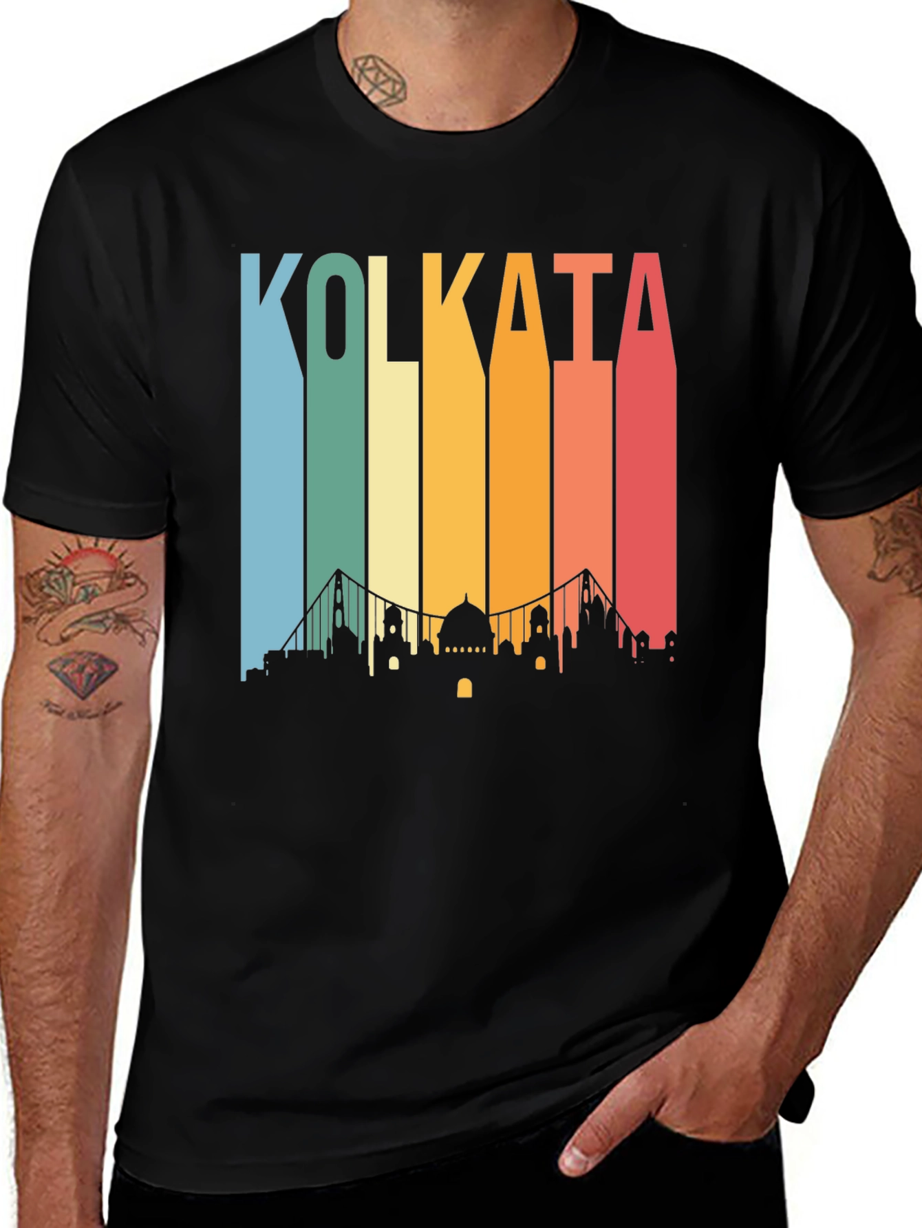 Kolkata Skyline Retro T-Shirt - Vintage Cityscape Tee