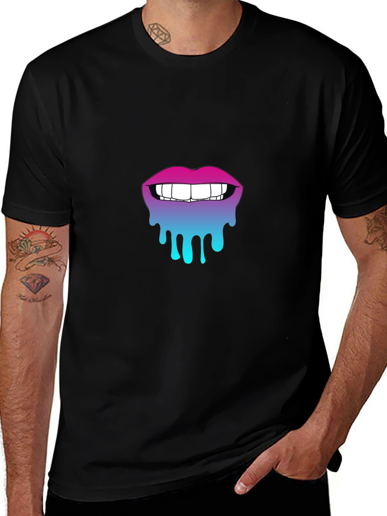 Variant 5 of Dripping Lips Graphic Tee - Stylish Black Cotton T-Shirt