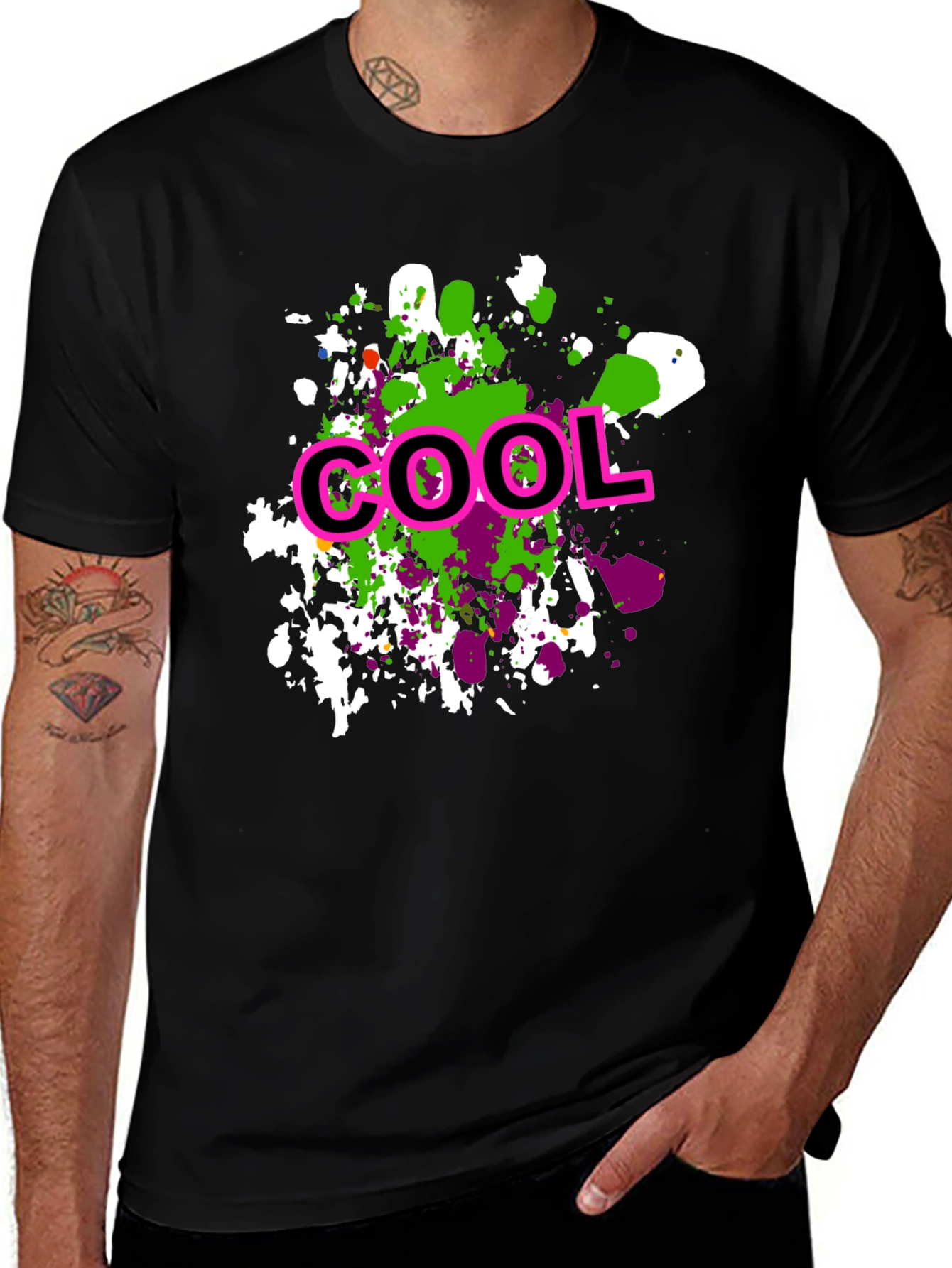 Variant 22 of Cool Splatter Print Black T-Shirt