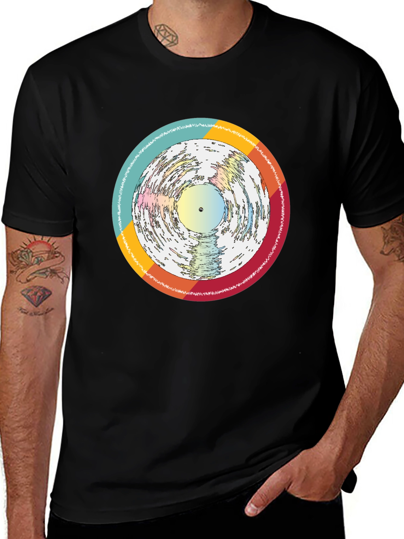 Variant 21 of Colorful Vinyl Record Graphic Print Crew Neck T-Shirt