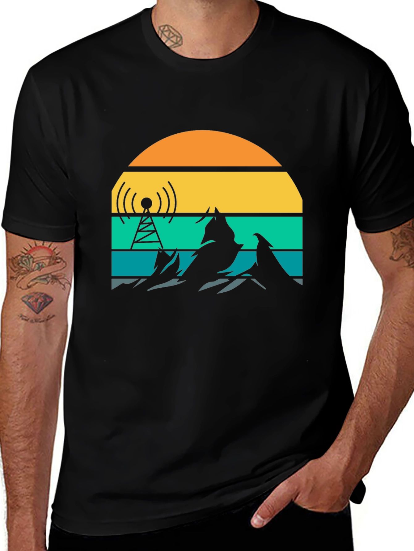 Variant 10 of Retro Sunset Mountain Radio Tower T-Shirt
