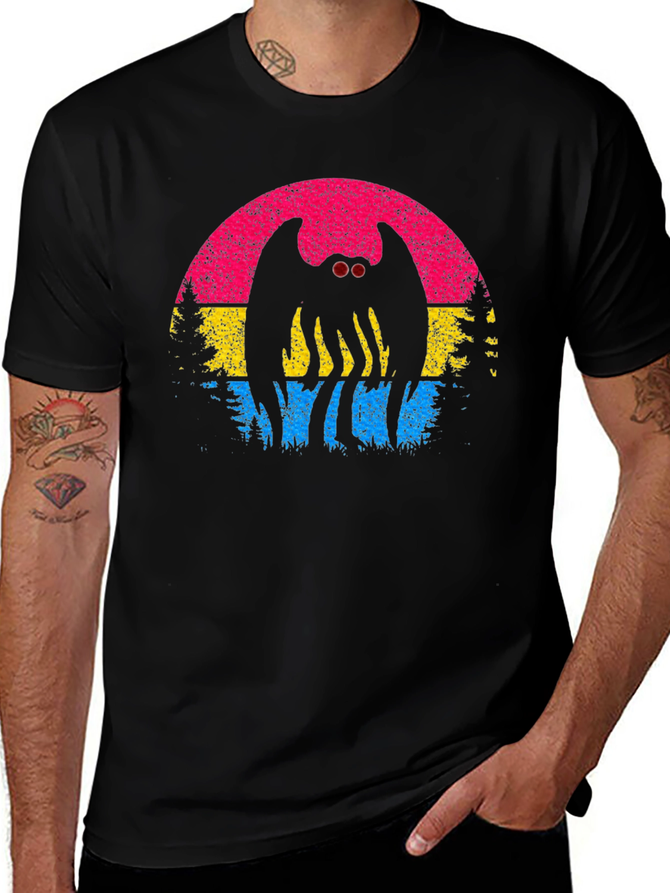 Mothman Pansexual Pride T-Shirt - Cryptid Sunset Tee