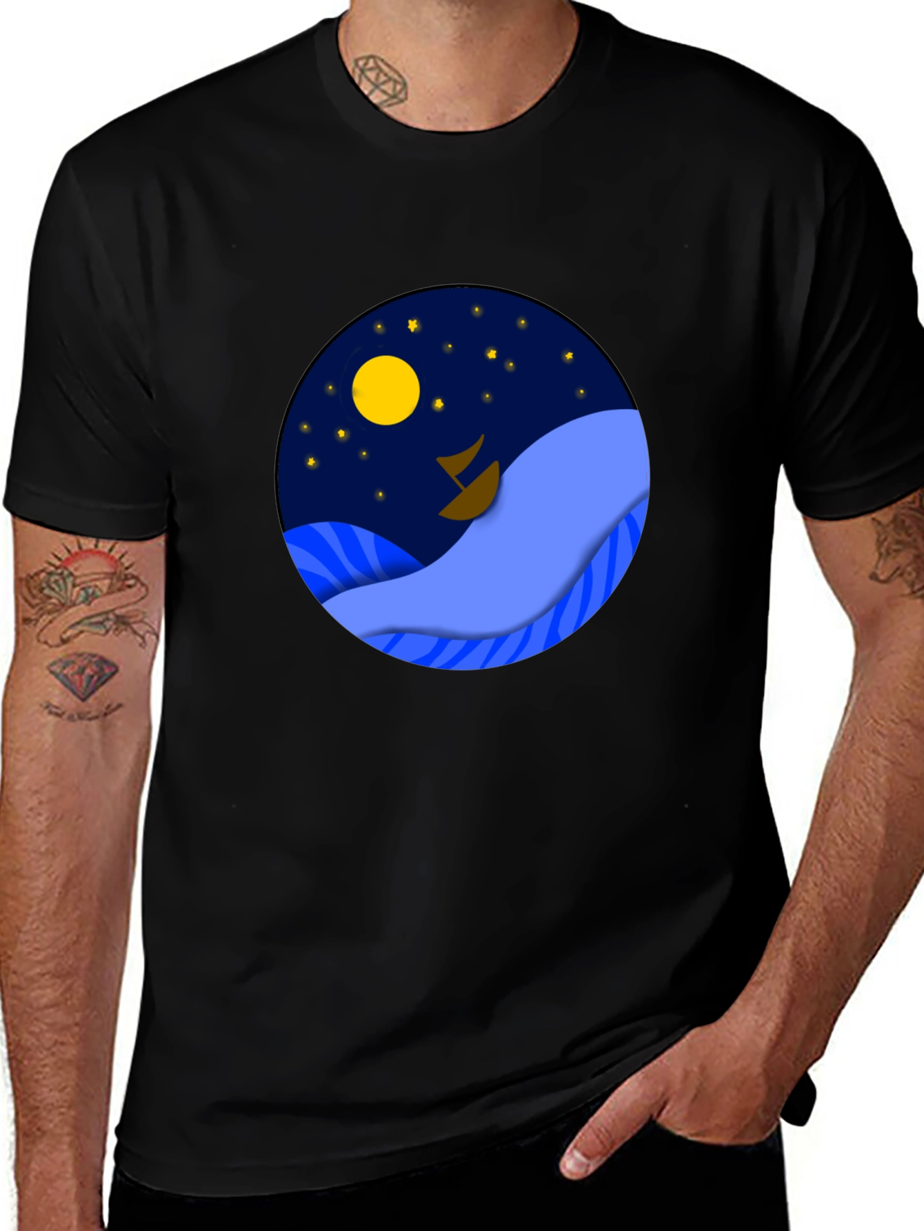 Black Night Sea Graphic Tee - Stylish Men's Black T-Shirt main image