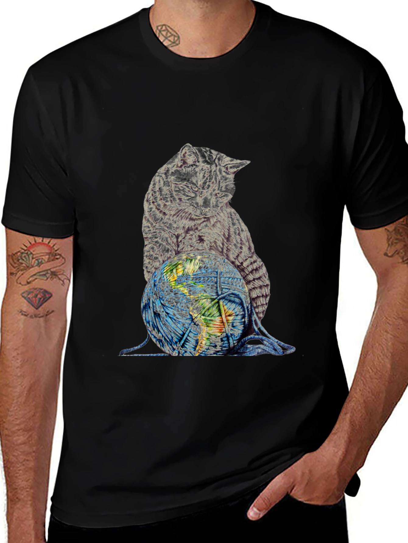 Variant 14 of Cat on World Graphic T-Shirt