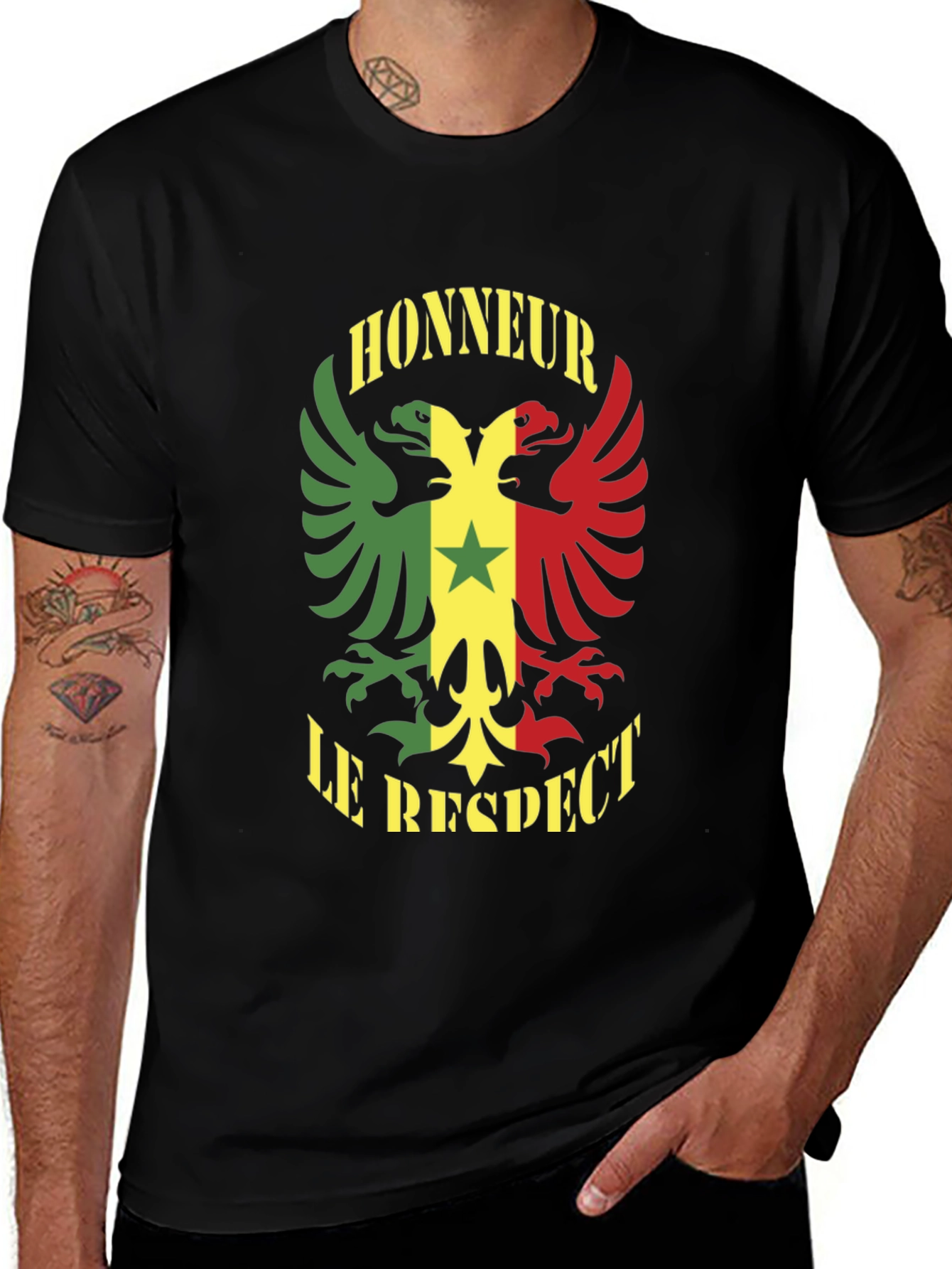 Variant 14 of Honour Respect T-Shirt Senegal Flag Graphic Tee