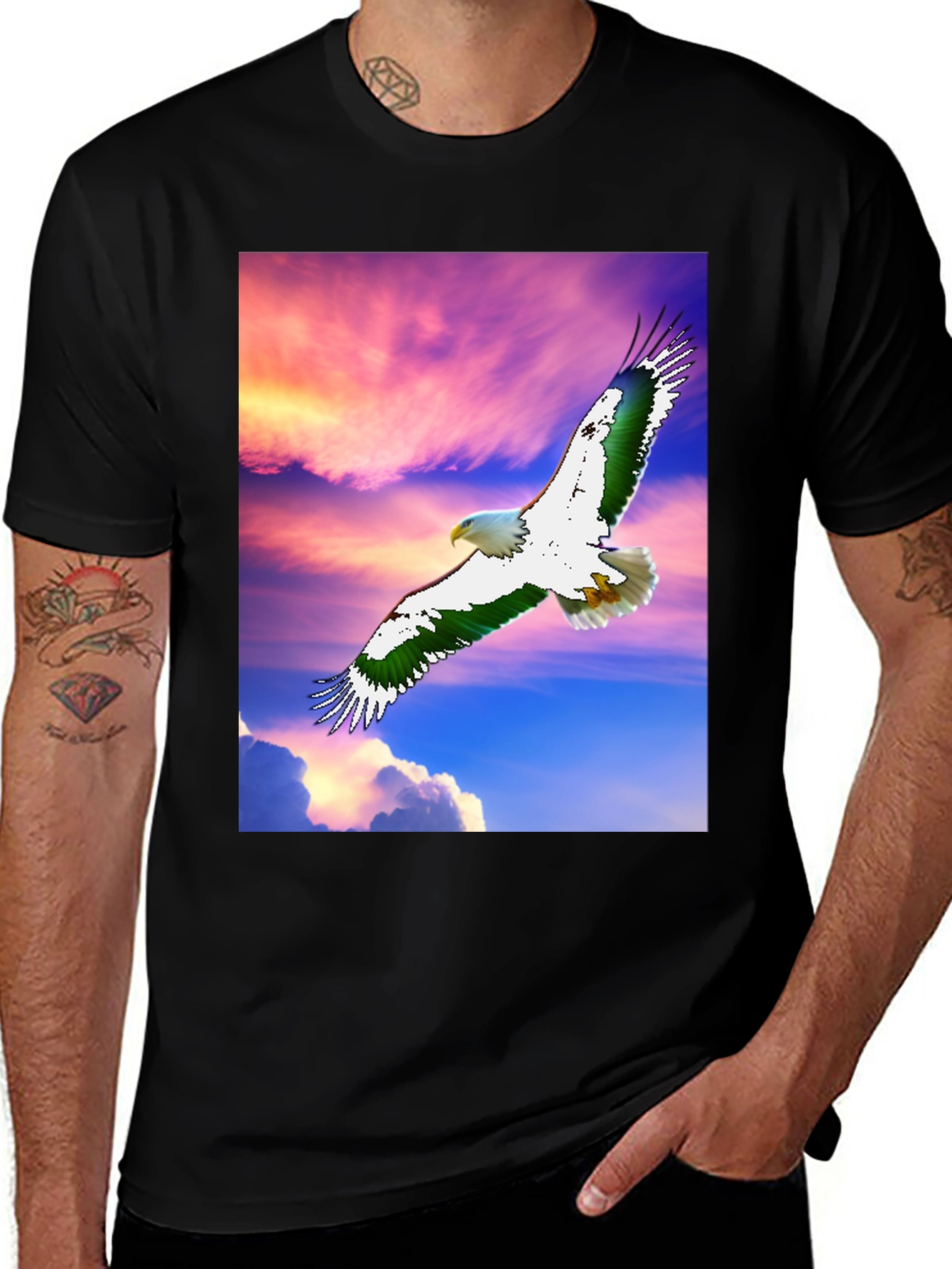 Variant 20 of Eagle Sky Graphic Tee - Bold Black Cotton T-Shirt