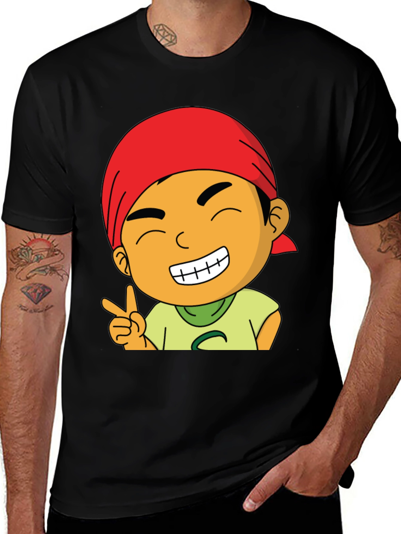 Variant 3 of Cartoon Graphic T-Shirt - Men's Black Tee