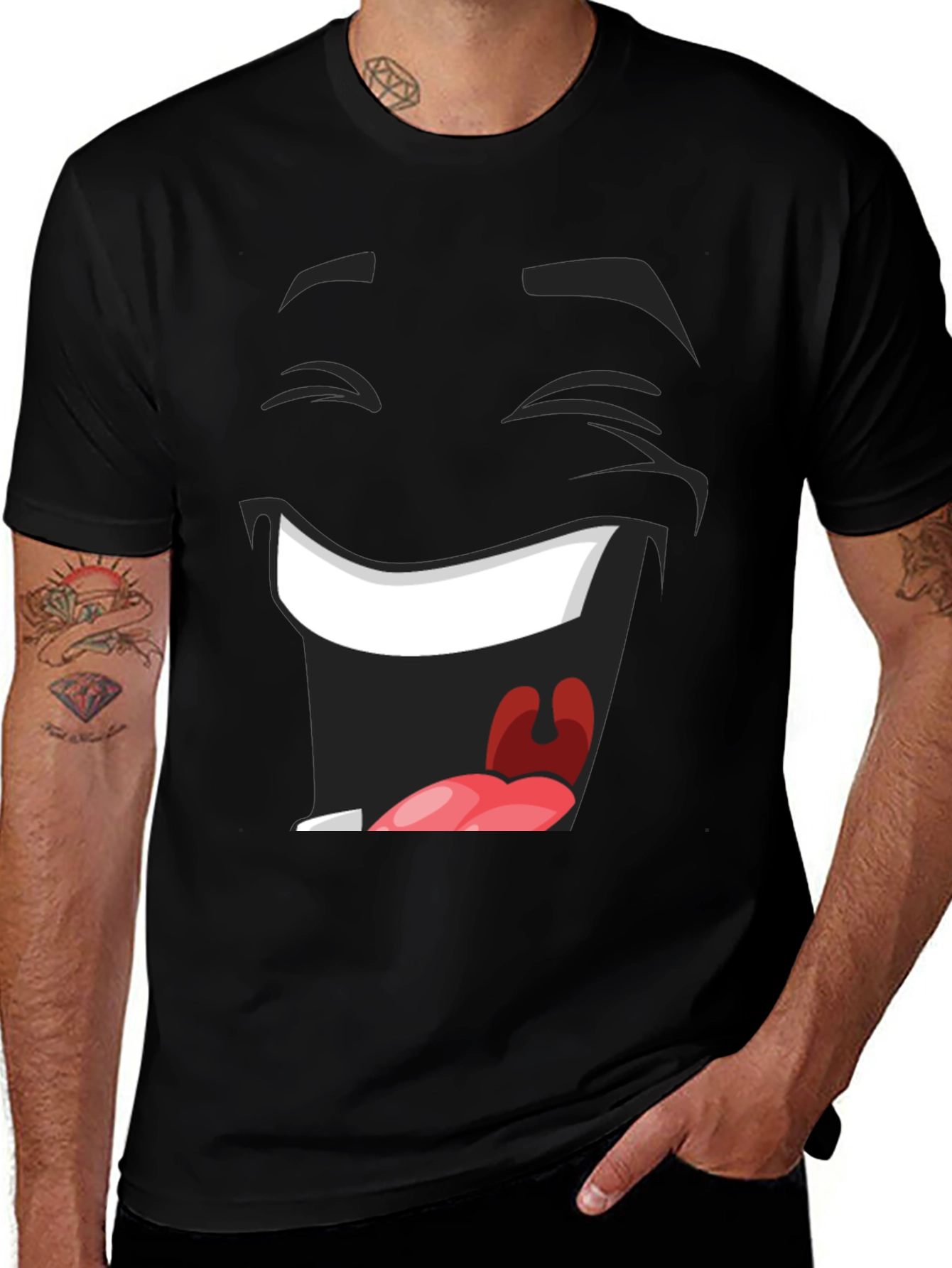 Variant 20 of Laughing Face Graphic Tee - Black Cotton T-Shirt