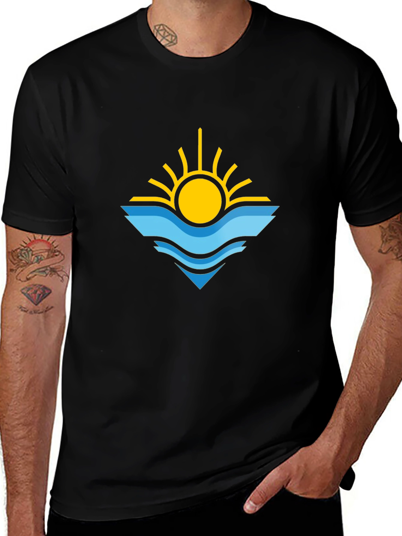Variant 12 of Sun & Waves Graphic Tee - Black Cotton Shirt