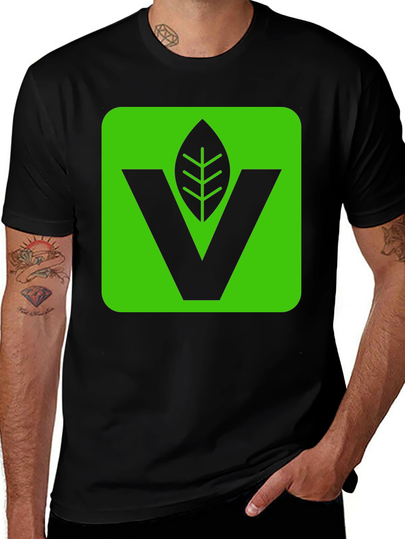 Variant 27 of Vegan V Leaf Graphic Tee - Black
