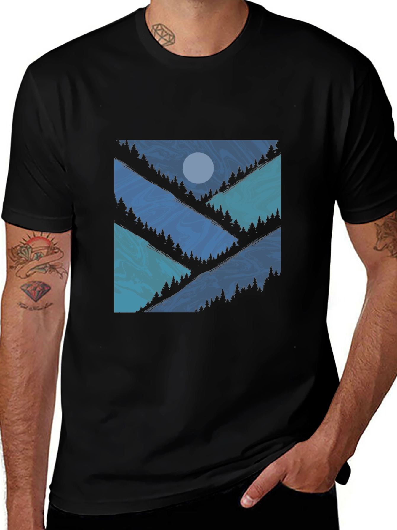 Variant 28 of Mountainscape Graphic Tee - Black Cotton Blend