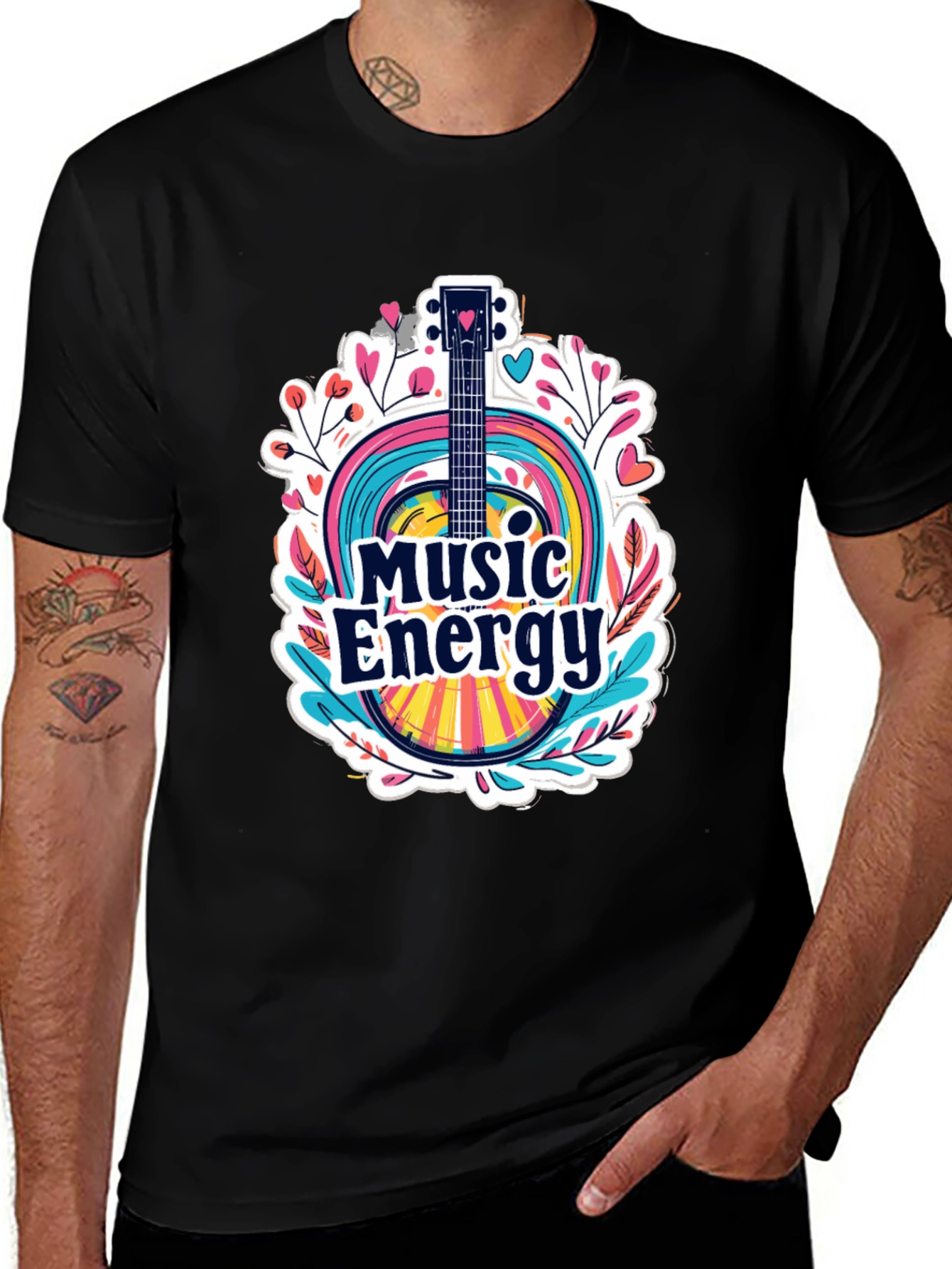 Variant 2 of Music Energy Graphic Tee - Guitar Rainbow Design