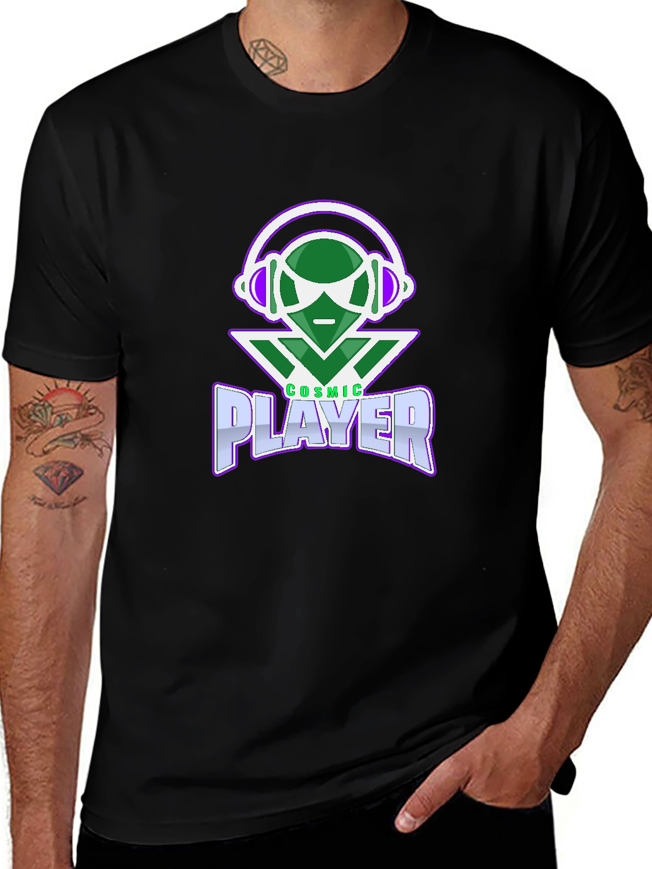 Variant 7 of Cosmic Player Black T-Shirt