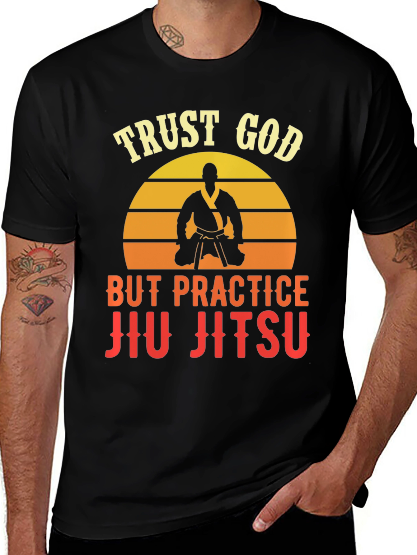 Trust God Jiu Jitsu Black Graphic T-Shirt