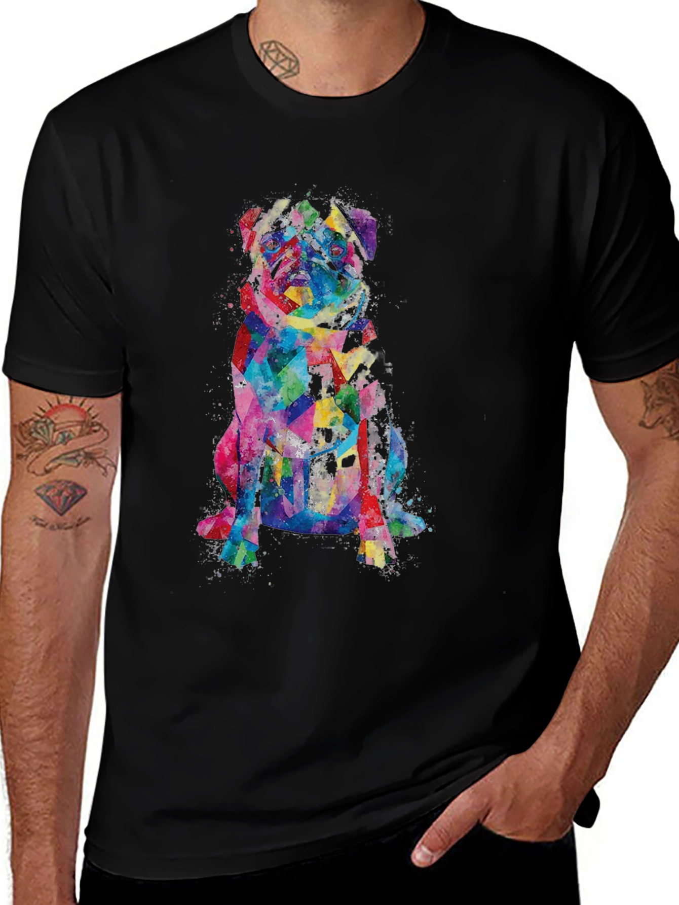 Variant 21 of Colorful Pug Dog Graphic Tee - Abstract Art T-Shirt