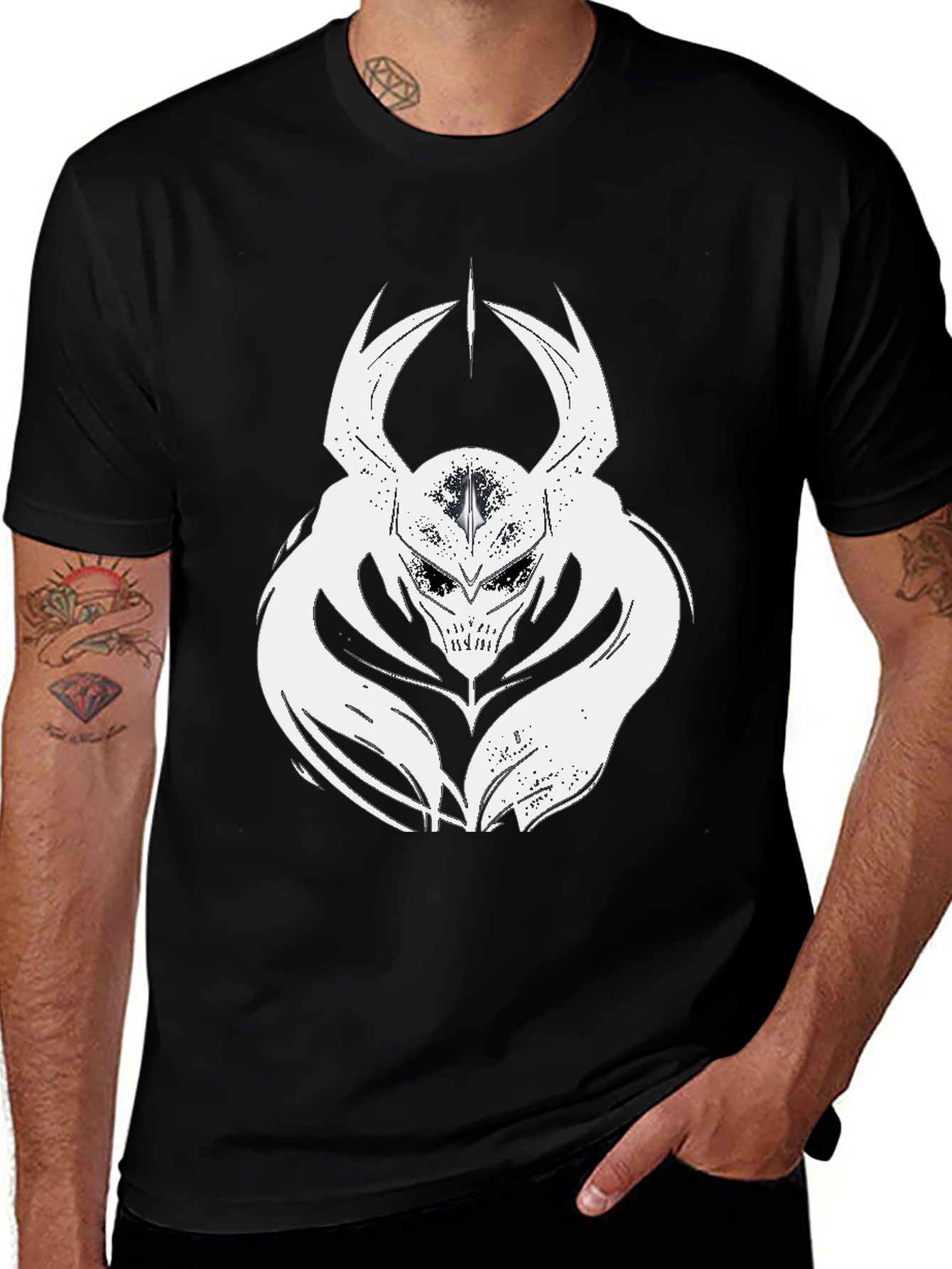Variant 9 of Men's Black T-Shirt with White Warrior Graphic