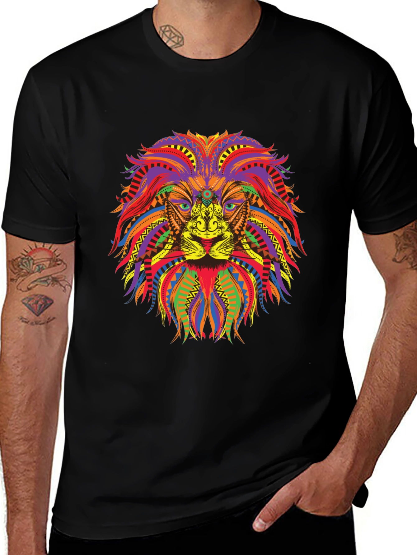 Variant 8 of Vibrant Lion Graphic Black T-Shirt