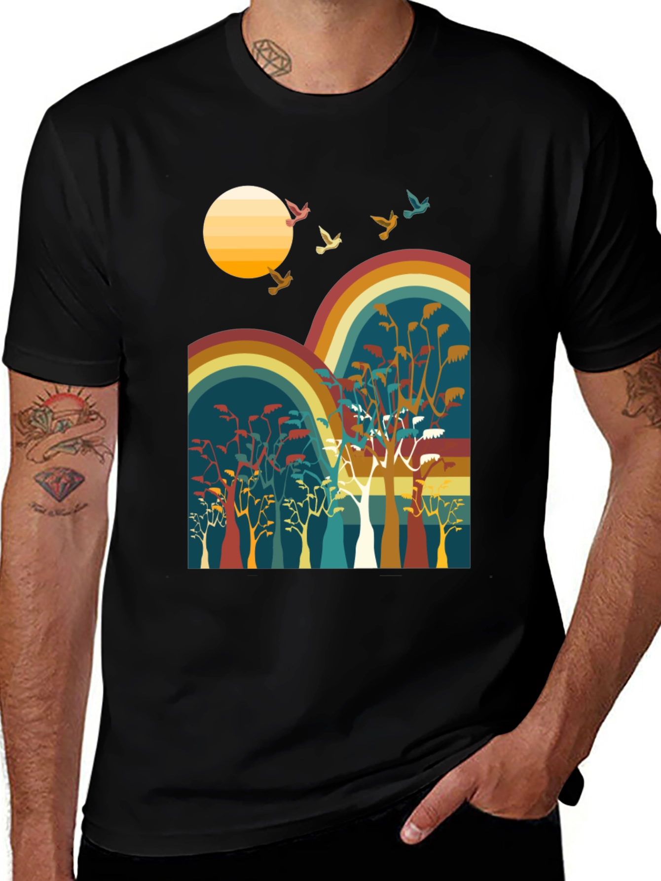 Variant 17 of Retro Sunset & Birds Graphic Tee