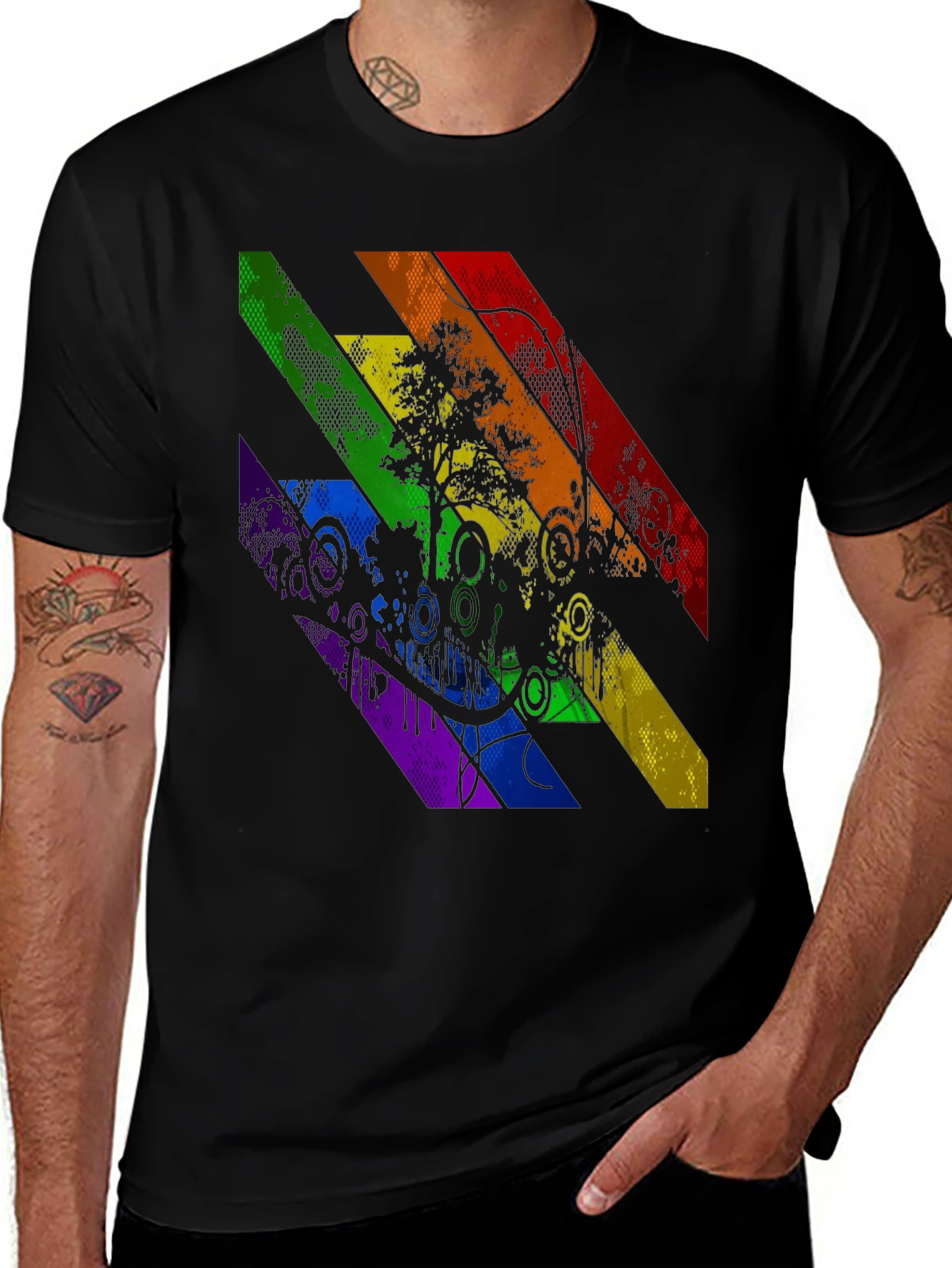 Variant 15 of Rainbow Tree Graphic Black T-Shirt