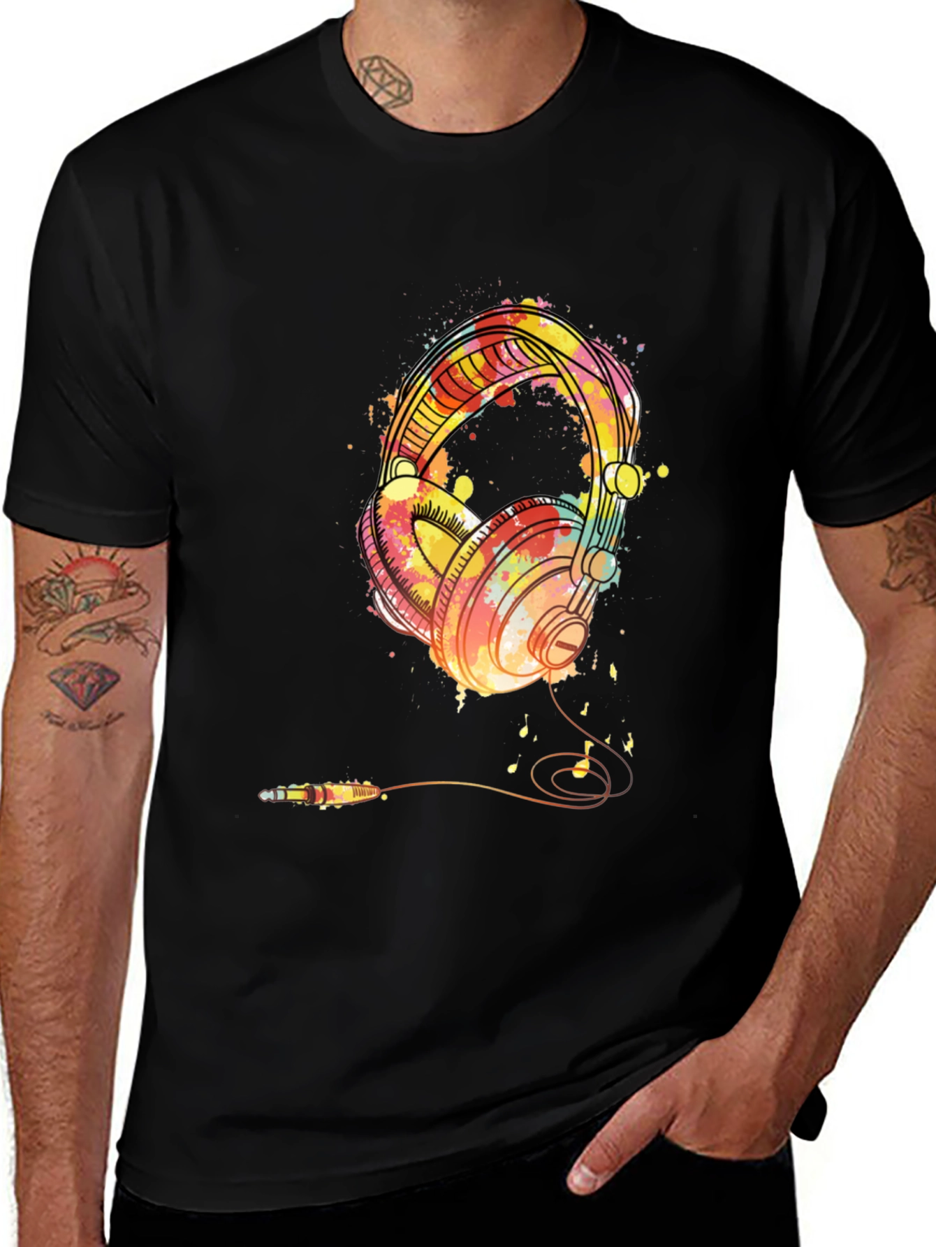 Variant 16 of Colorful Watercolor Headphones Graphic Tee