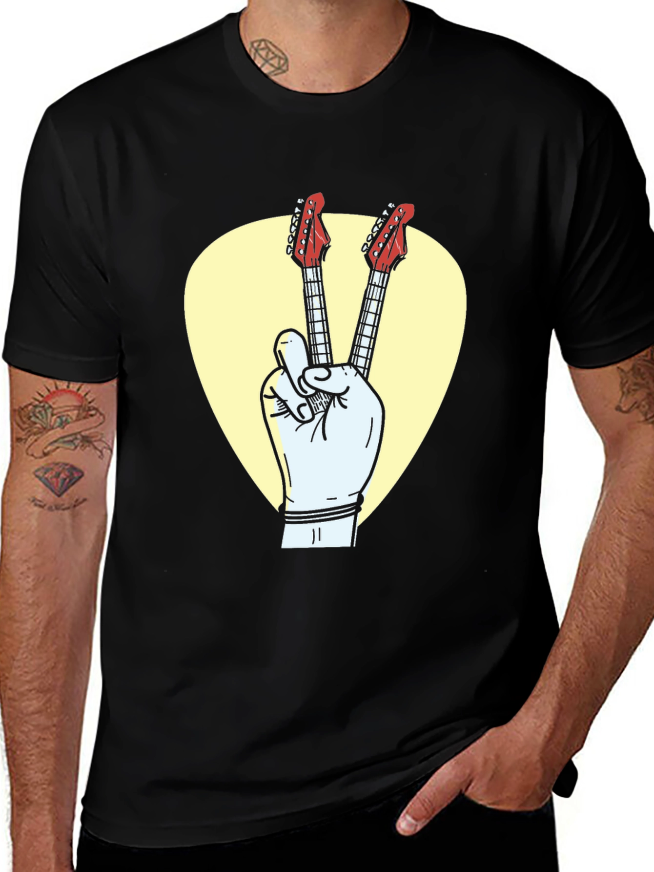 Variant 17 of Rock On! Guitar Peace Sign Graphic Tee