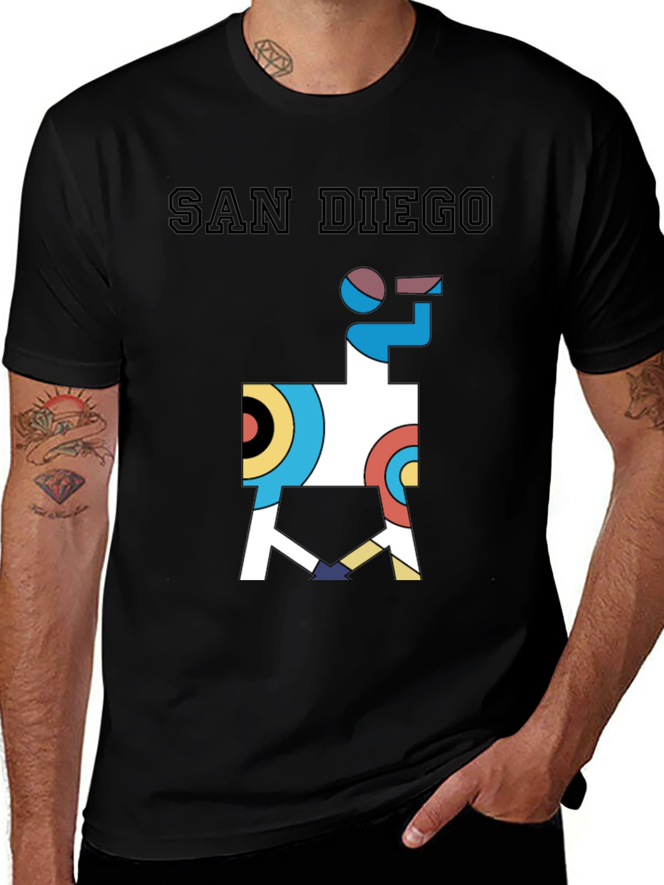 Black San Diego Graphic Tee - Abstract Geometric Llama Shirt main image