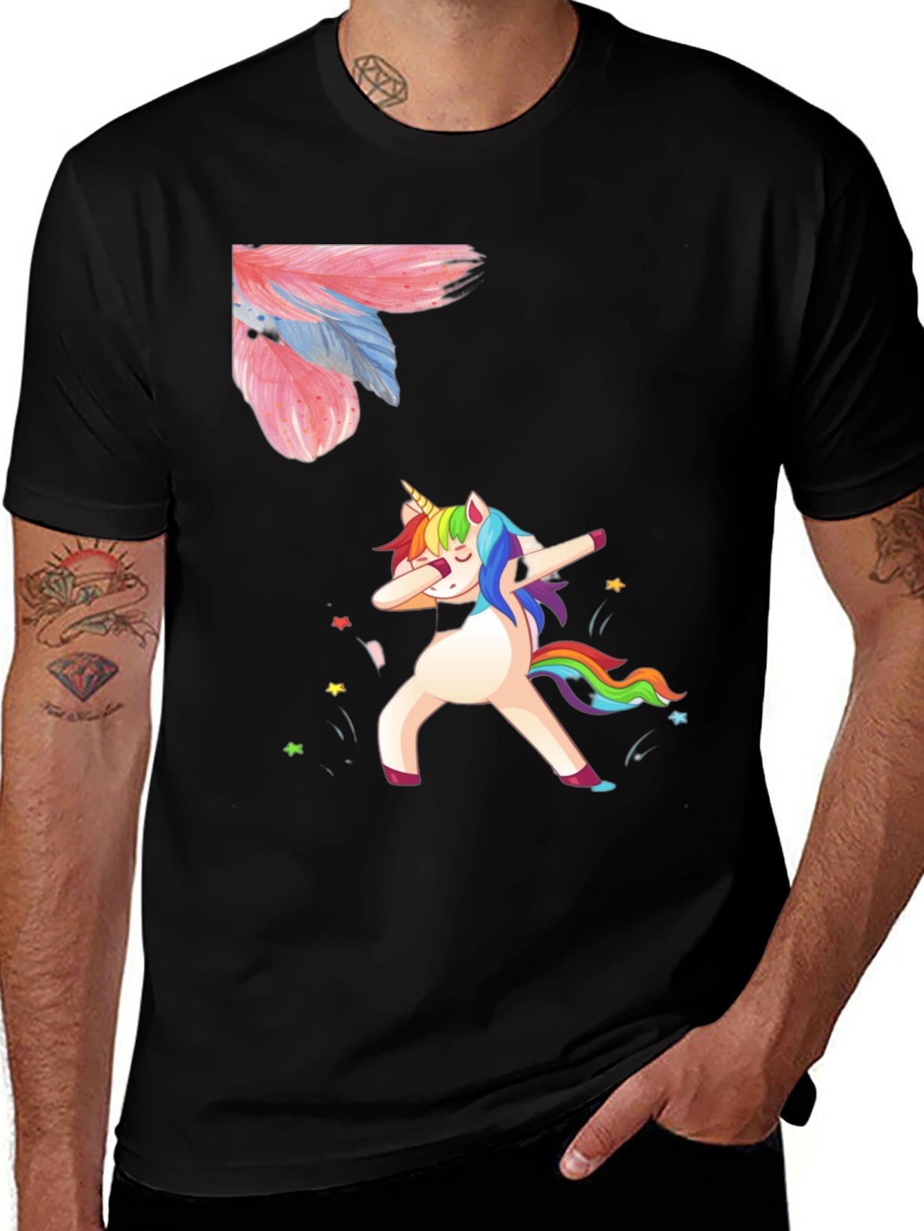 Variant 28 of Dabbing Unicorn Graphic Tee - Black Cotton Shirt