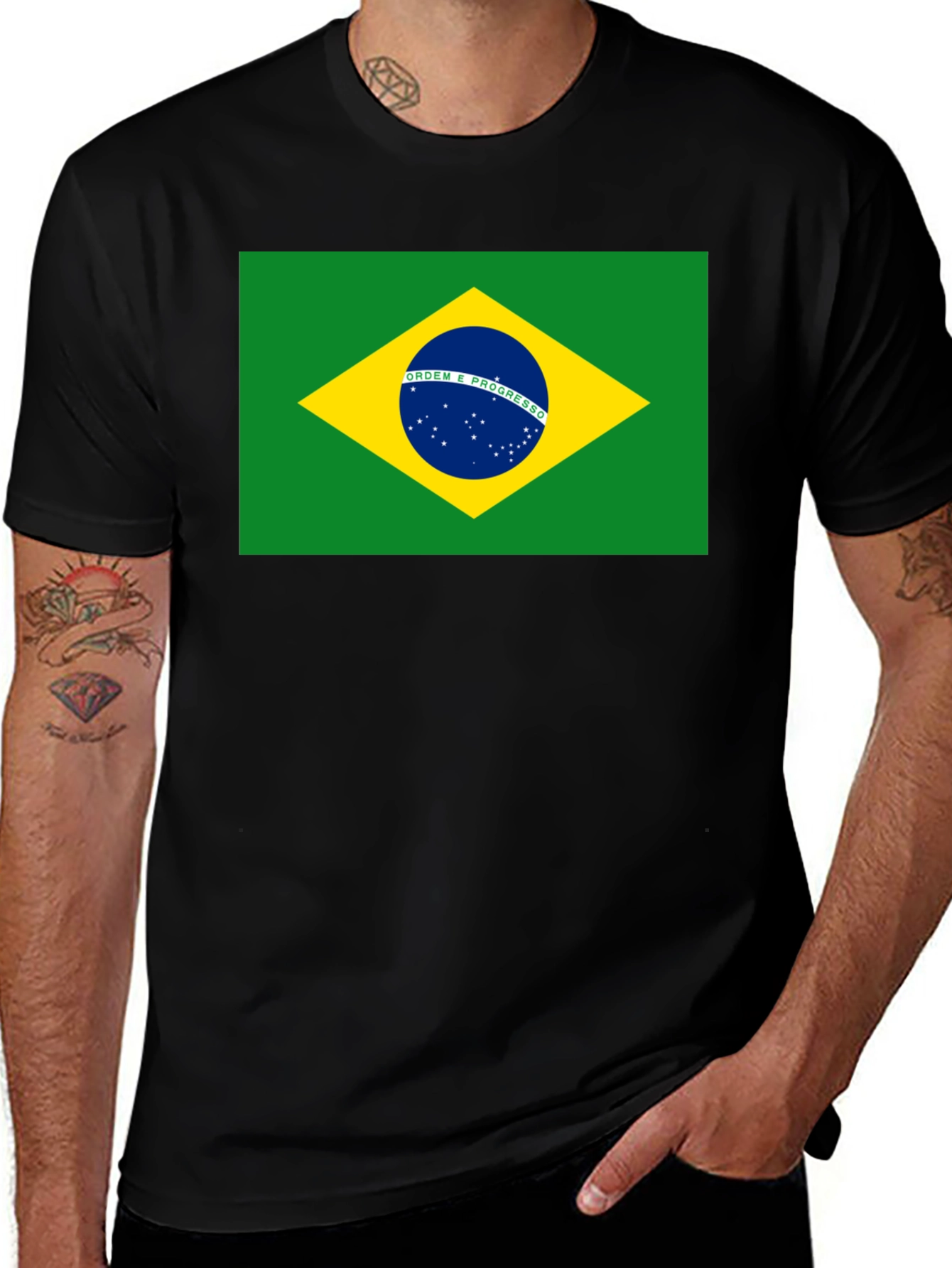 Variant 10 of Brazil Flag T-Shirt - Black Cotton Tee