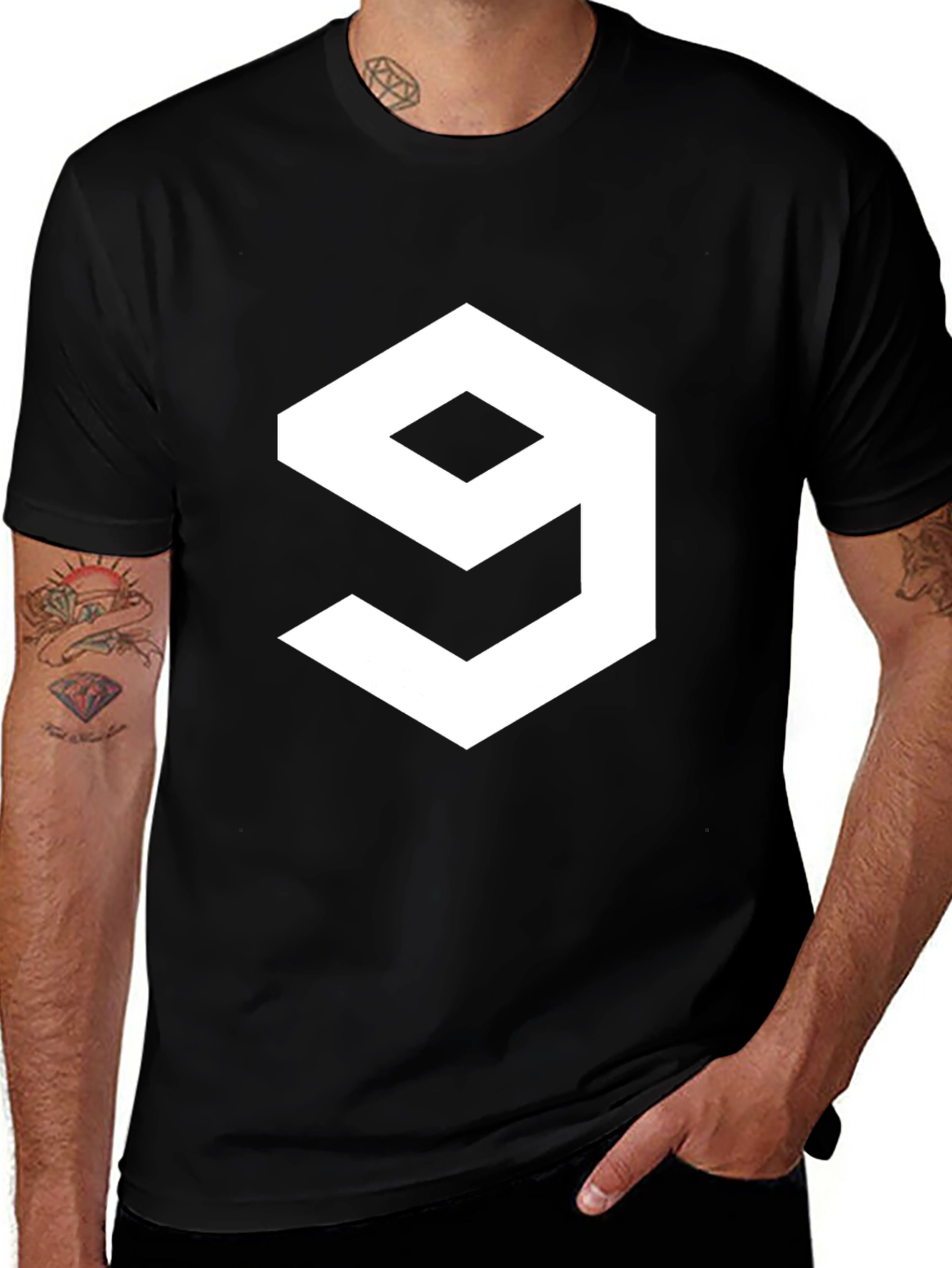 Variant 15 of Geometric Number 9 Graphic Tee - Casual Black T-Shirt