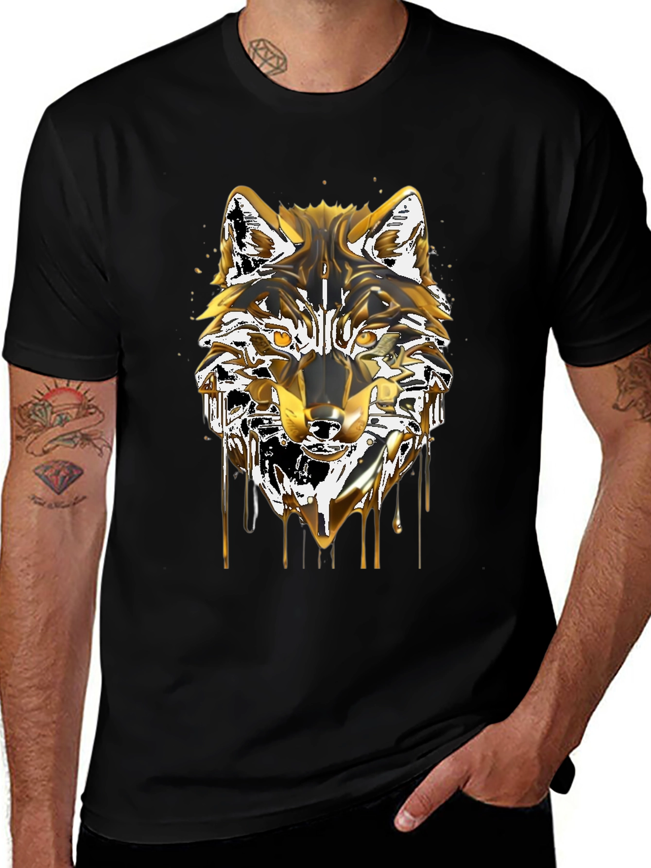Variant 23 of Golden Wolf Graphic Black T-Shirt