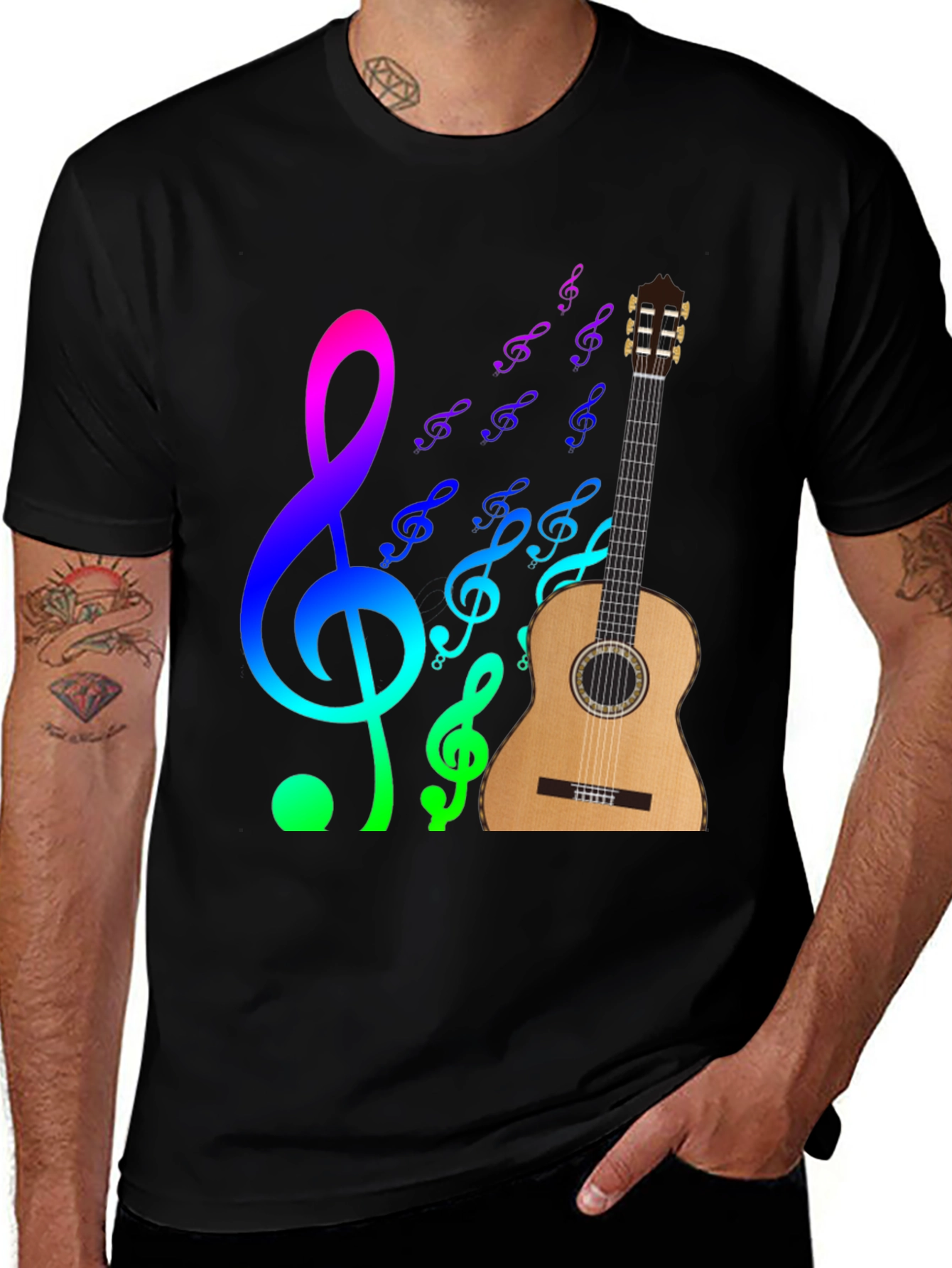 Variant 14 of Musical Guitar Graphic Tee - Black Cotton Comfort