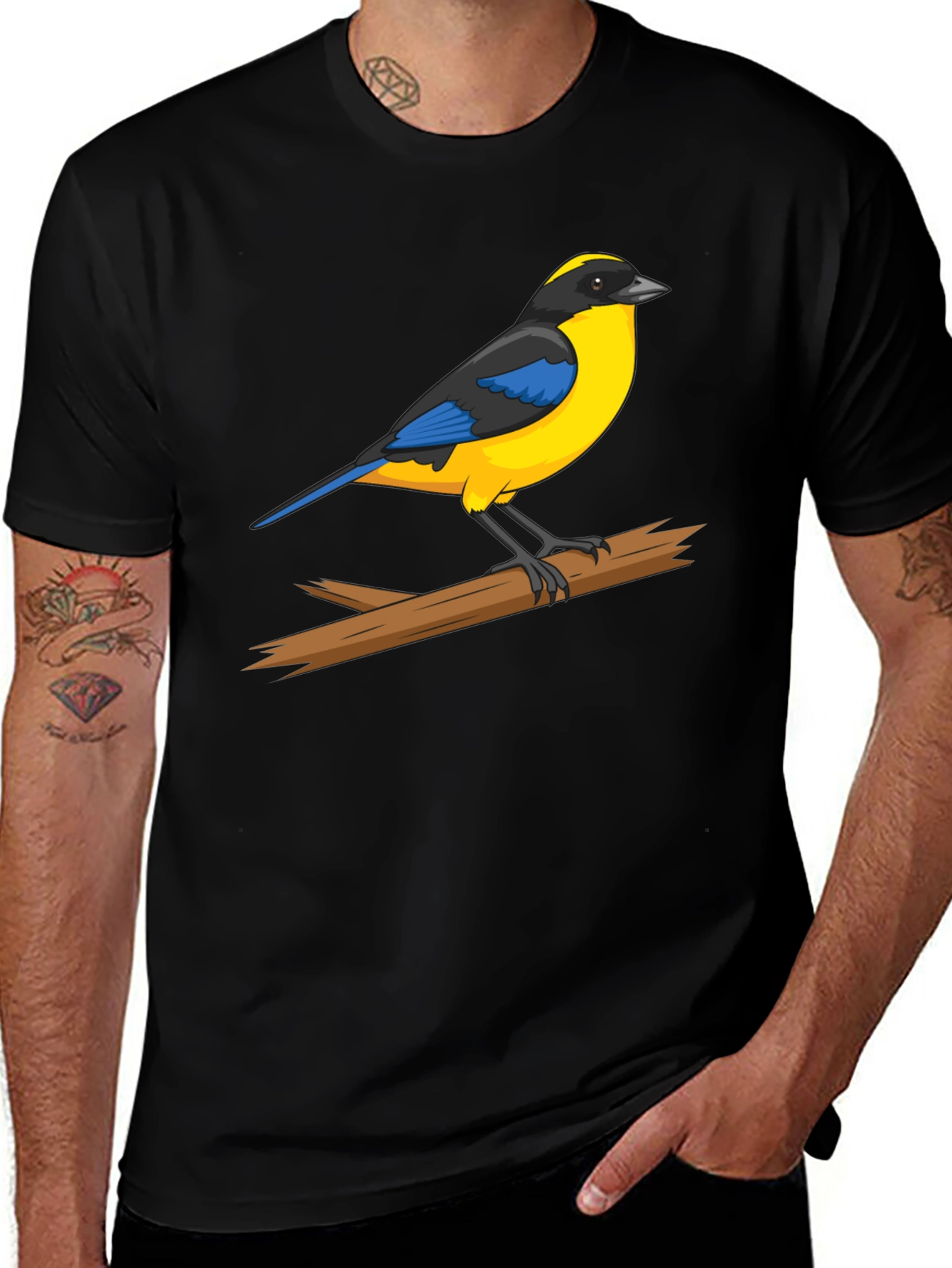 Variant 13 of Bird on Branch Graphic Black T-Shirt