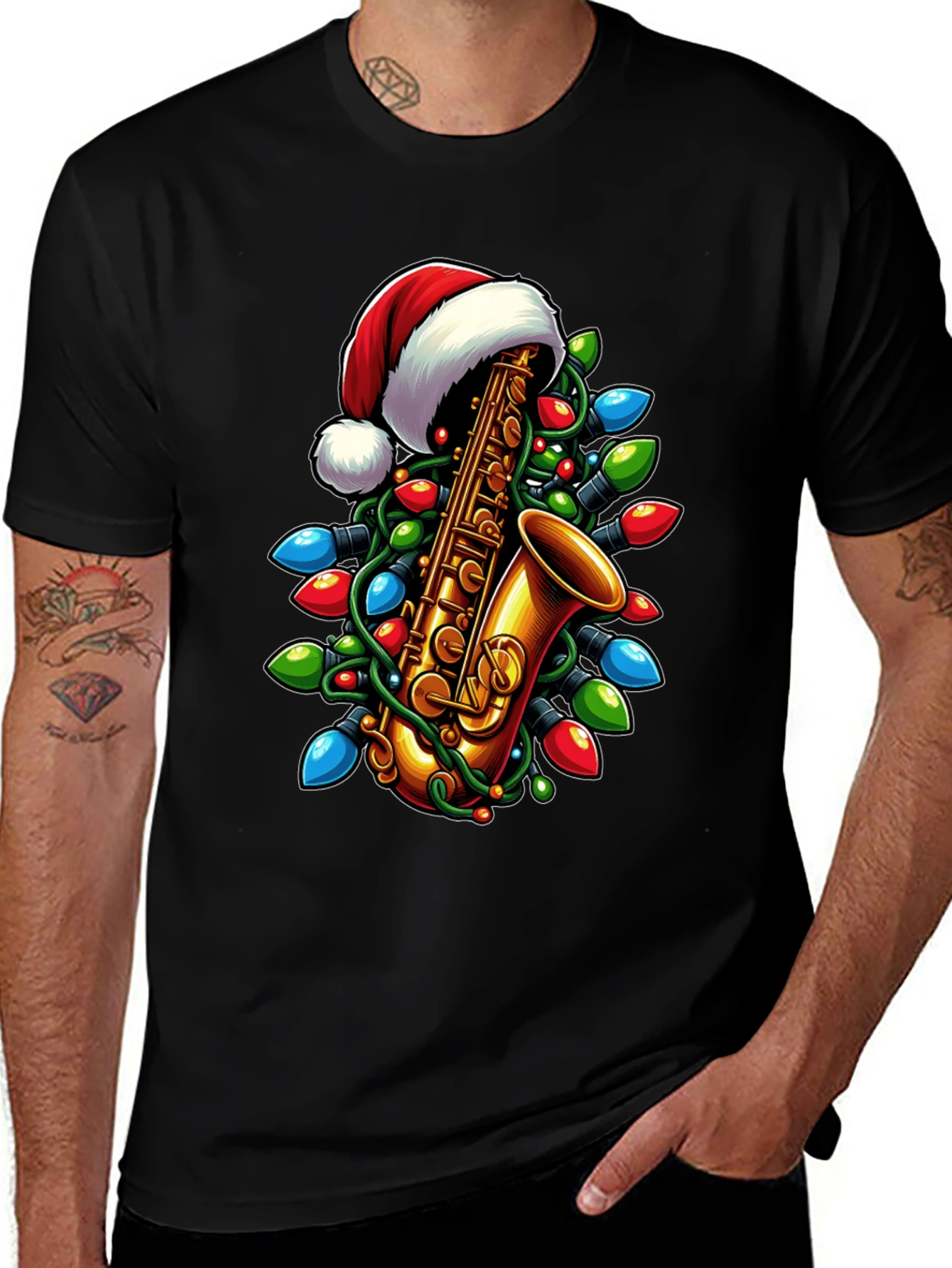 Variant 9 of Festive Saxophone Santa Hat T-Shirt