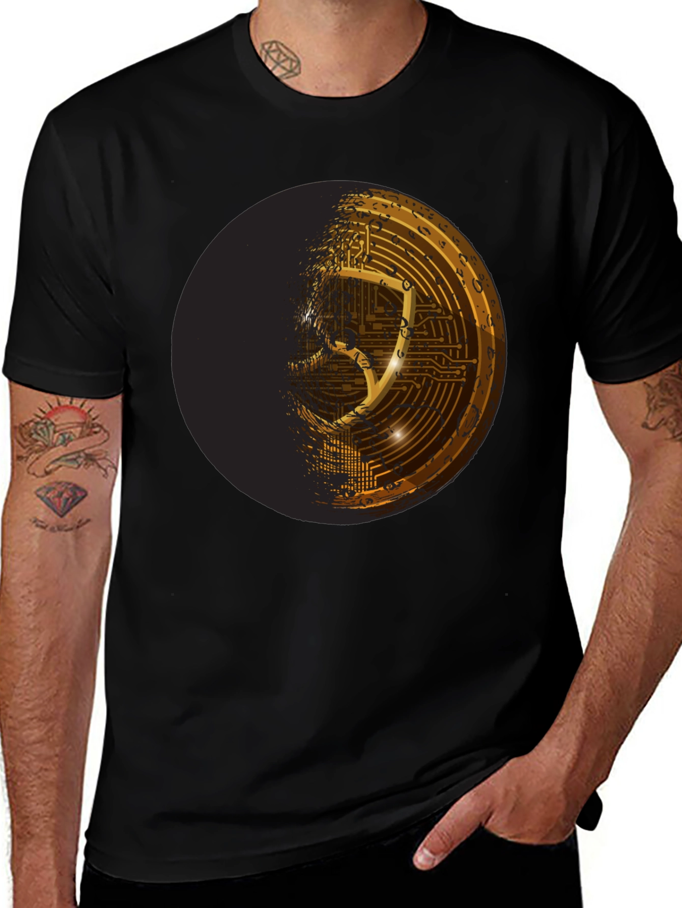 Variant 14 of Cyber Shield Black T-Shirt - Futuristic Design