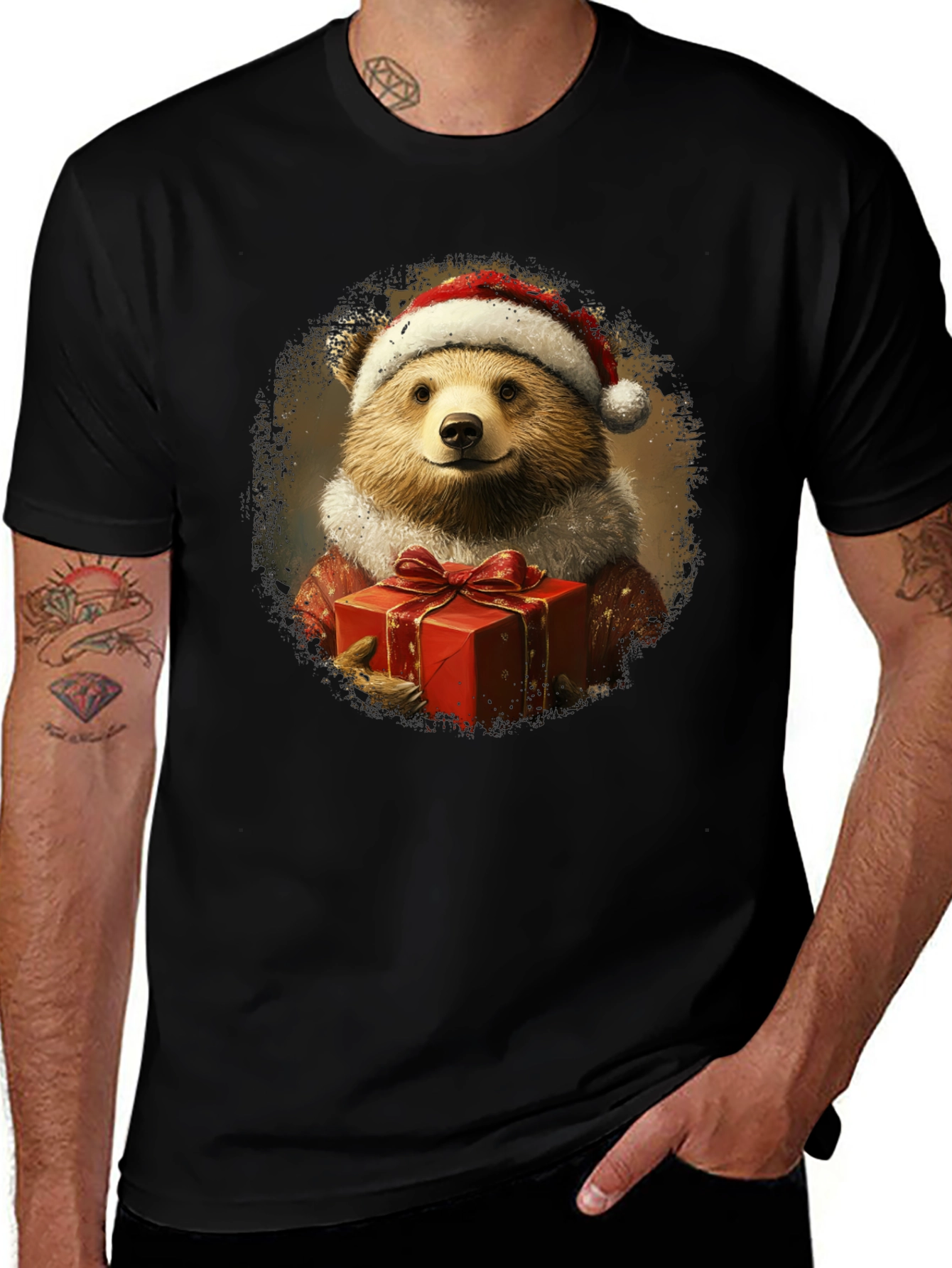 Festive Bear Graphic Tee - Holiday Gift