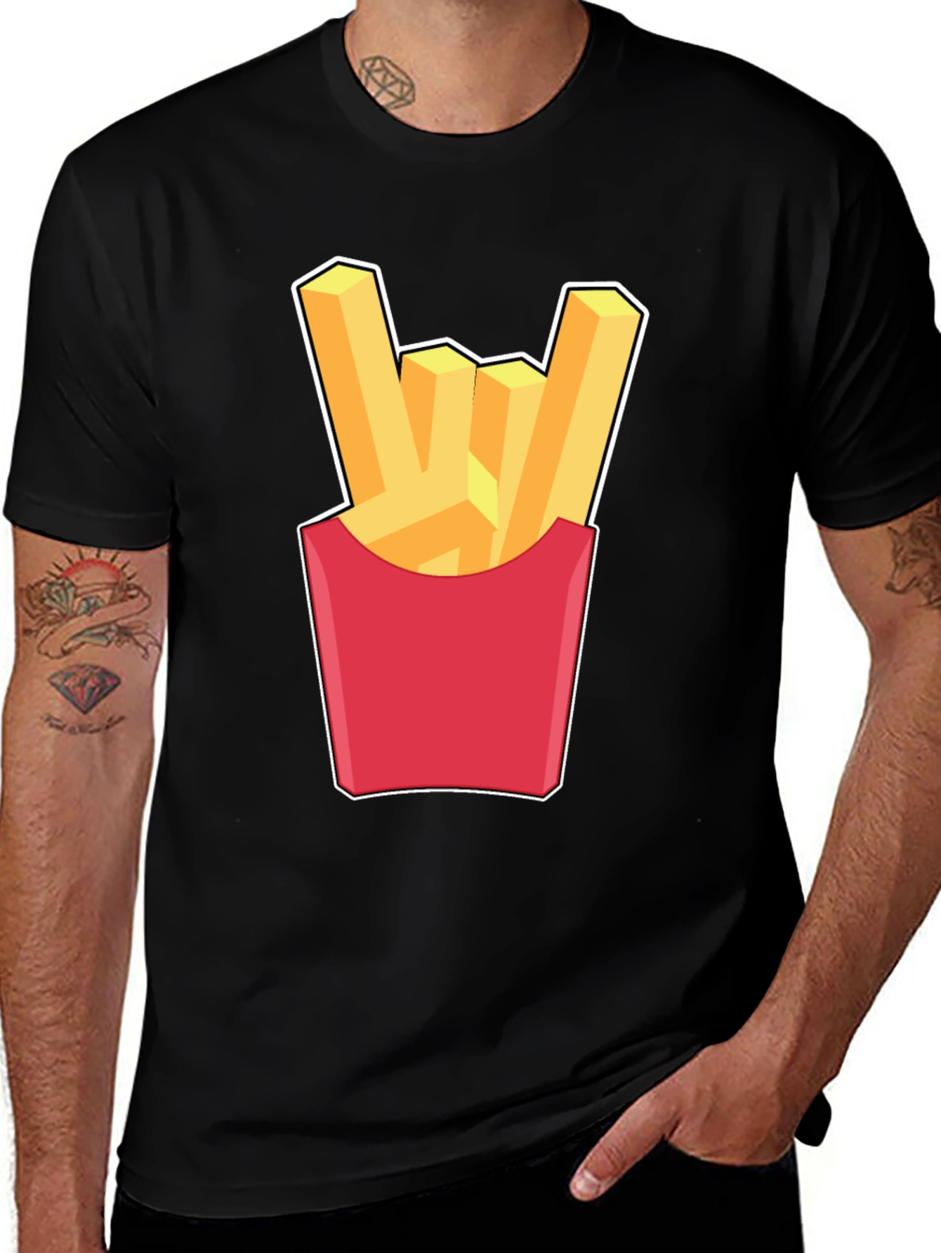 Variant 6 of French Fries Rock On Graphic T-Shirt - Black