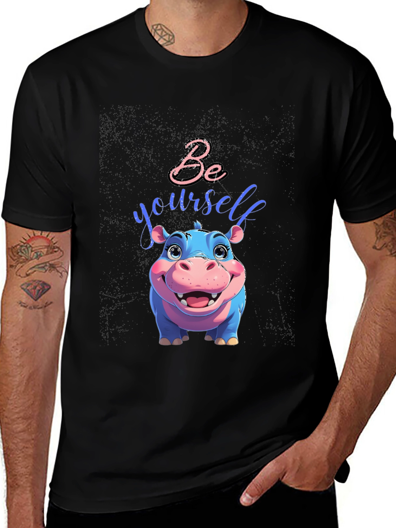 Variant 22 of Be Yourself Hippo Graphic Tee - Comfort & Style