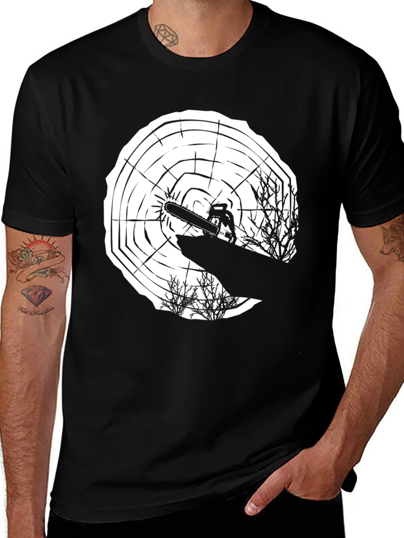 Chainsaw Lumberjack Tree Ring Graphic Tee