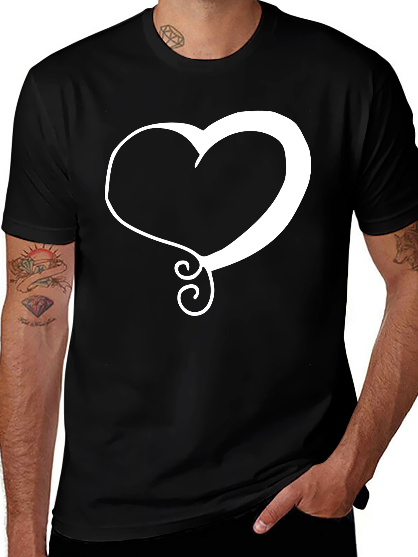 Variant 7 of Heart Swirl Graphic Tee - Stylish Black T-Shirt