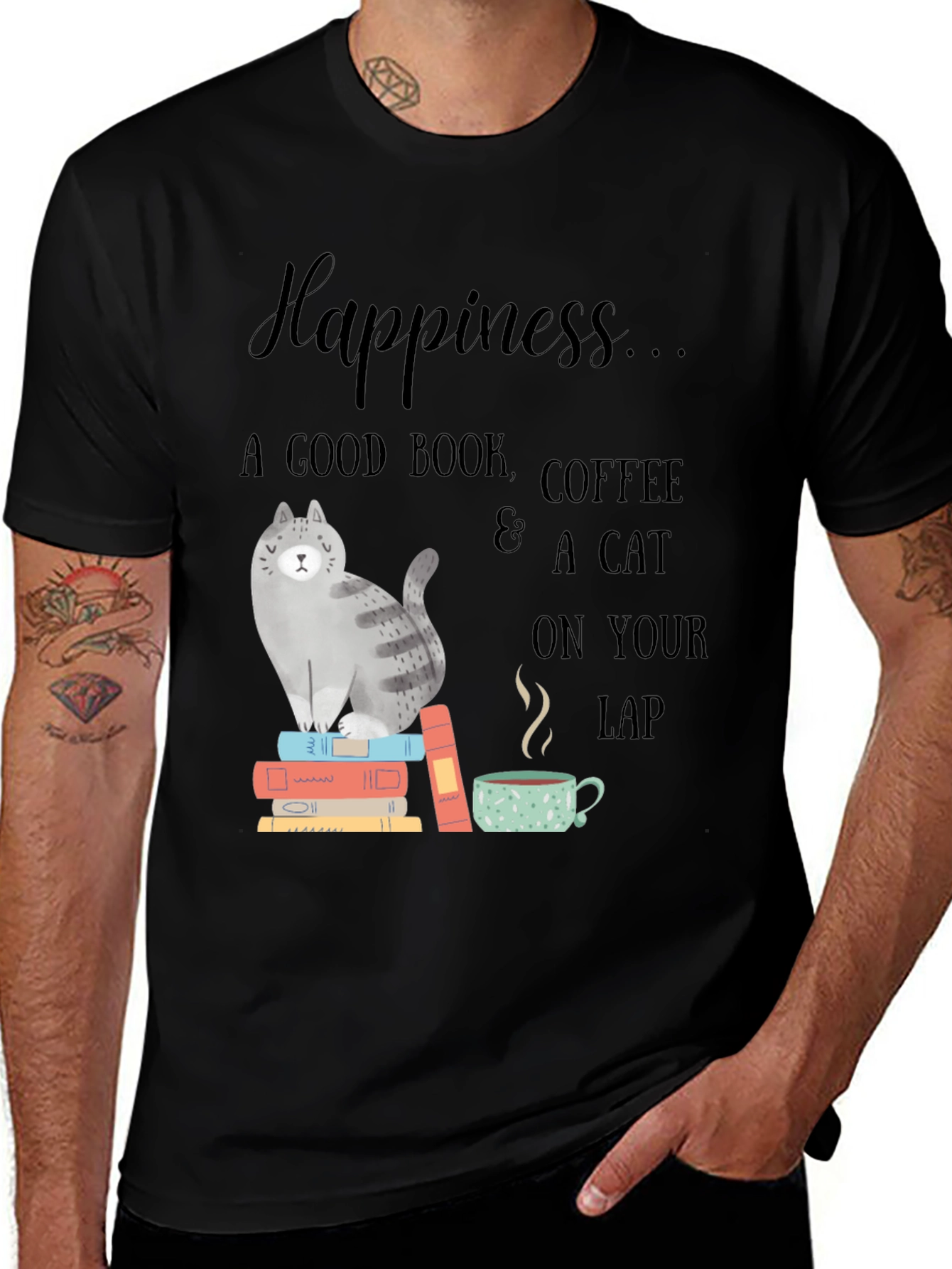 Variant 10 of Happiness Cat, Coffee, Book T-Shirt