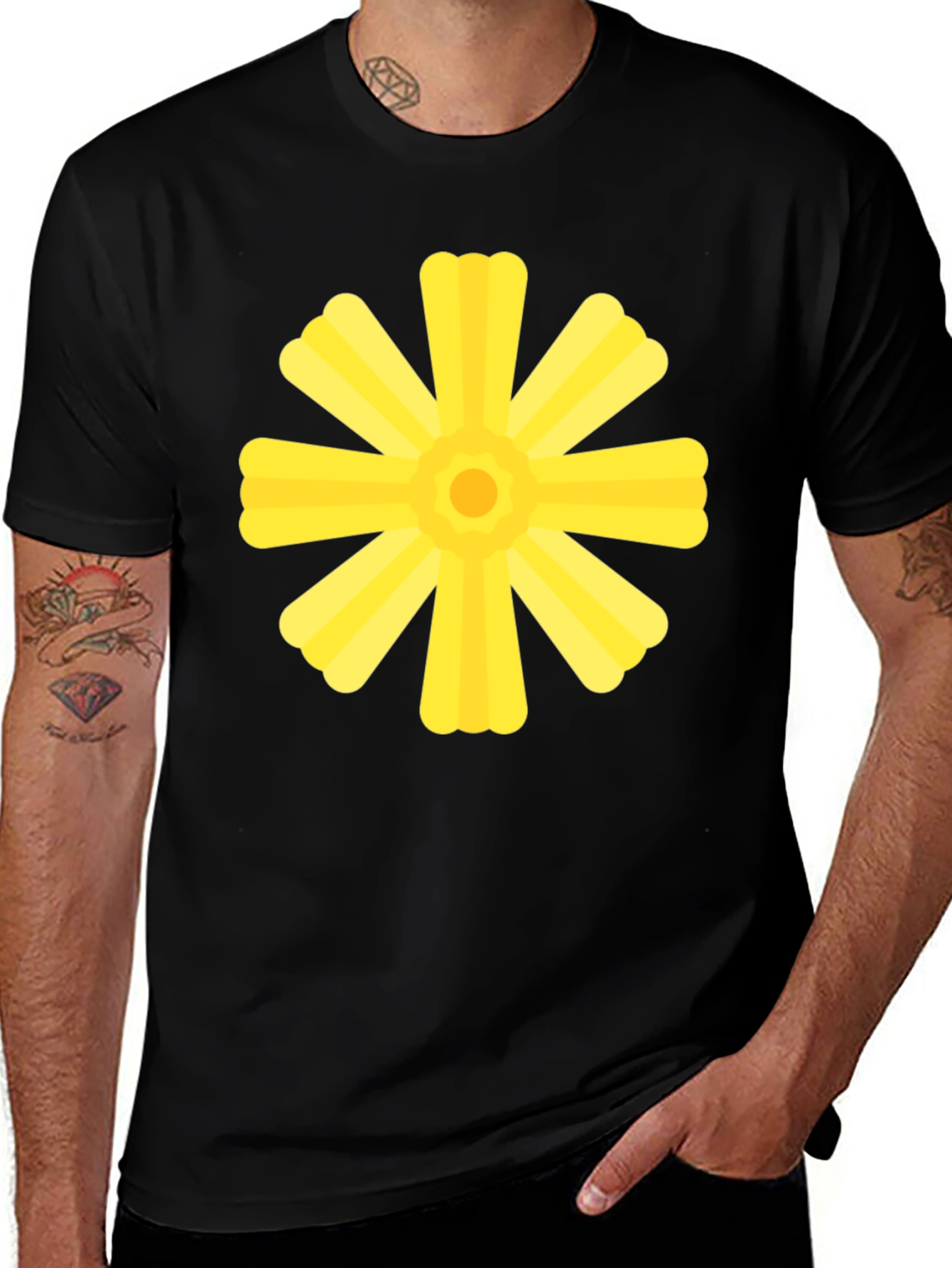 Variant 9 of Black T-Shirt with Yellow Floral Graphic