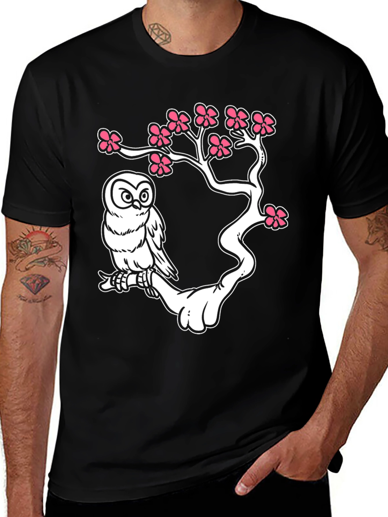 Variant 7 of Owl on Branch Graphic T-Shirt - Black