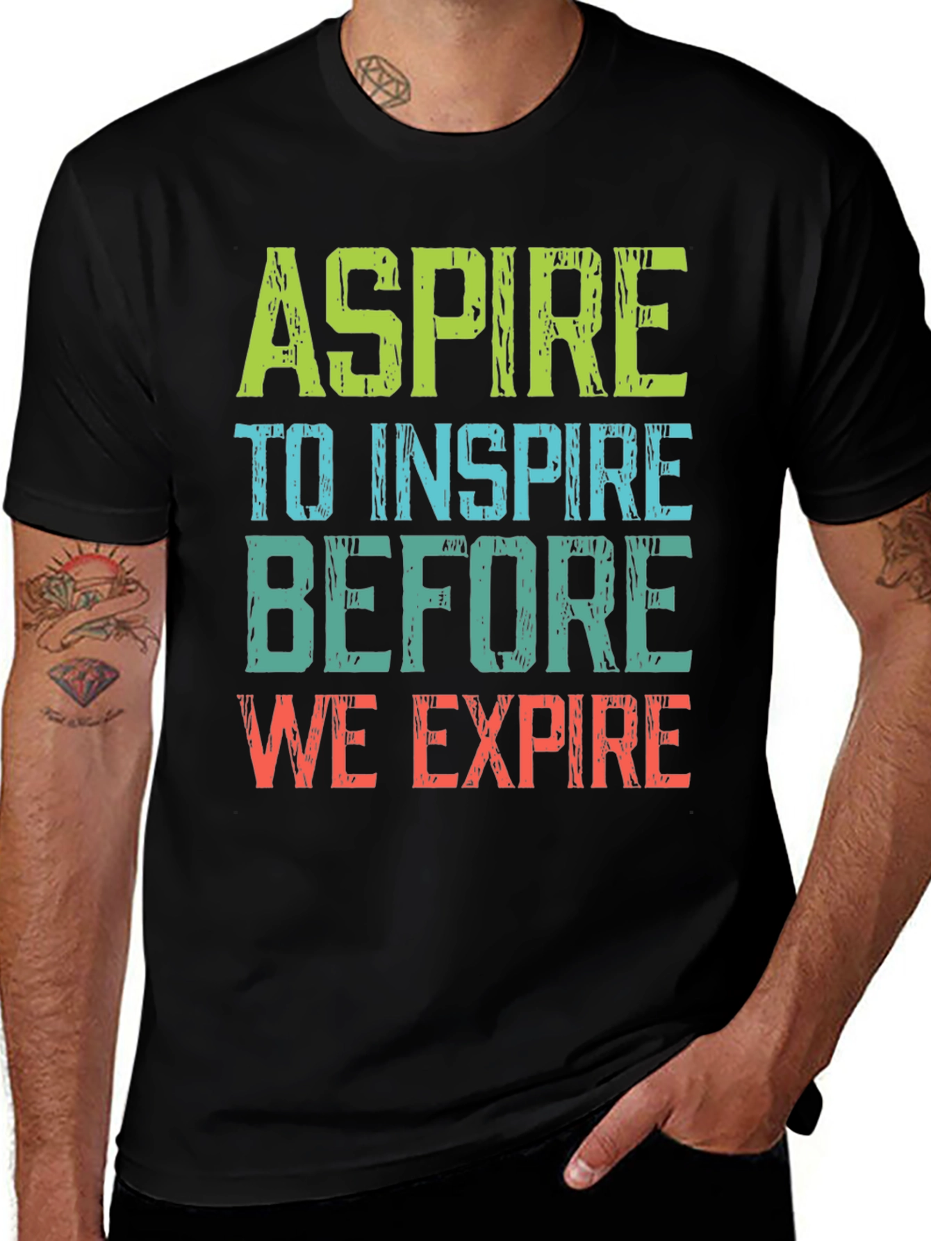 Black Aspire to Inspire Graphic Tee - Motivational T-Shirt main image