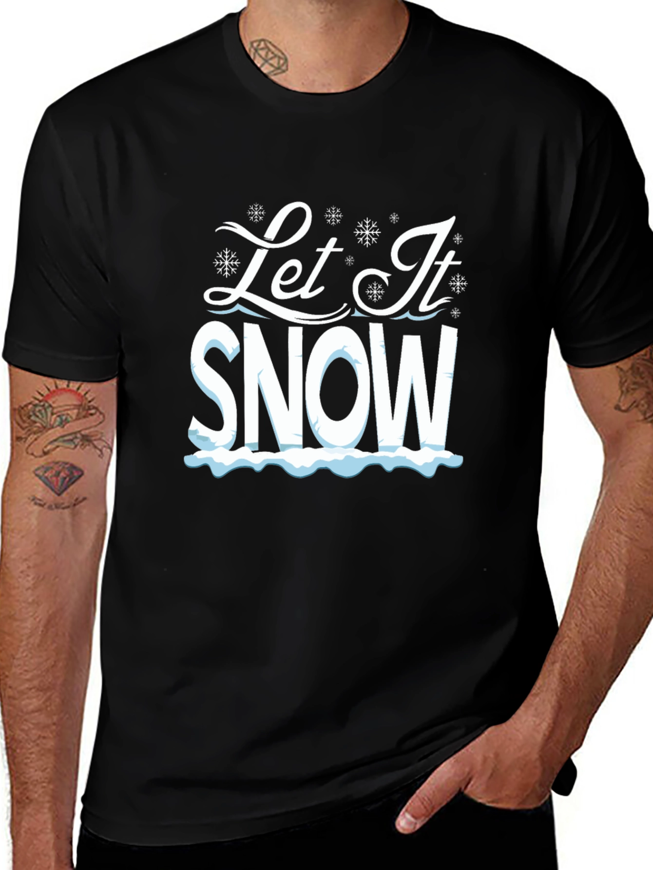 Variant 30 of Let It Snow Graphic Tee - Black Cotton