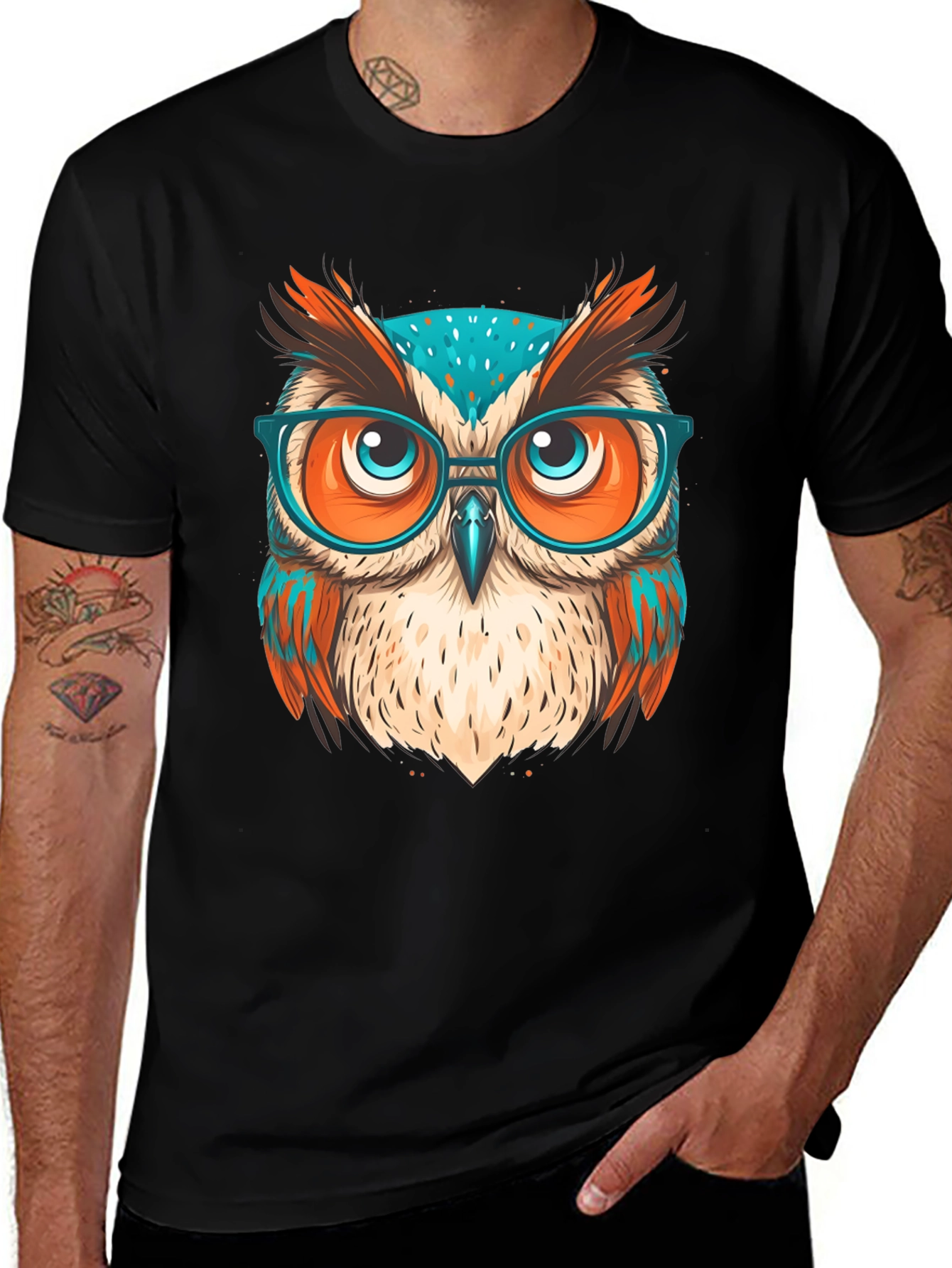 Variant 17 of Stylish Owl Graphic T-Shirt - Black