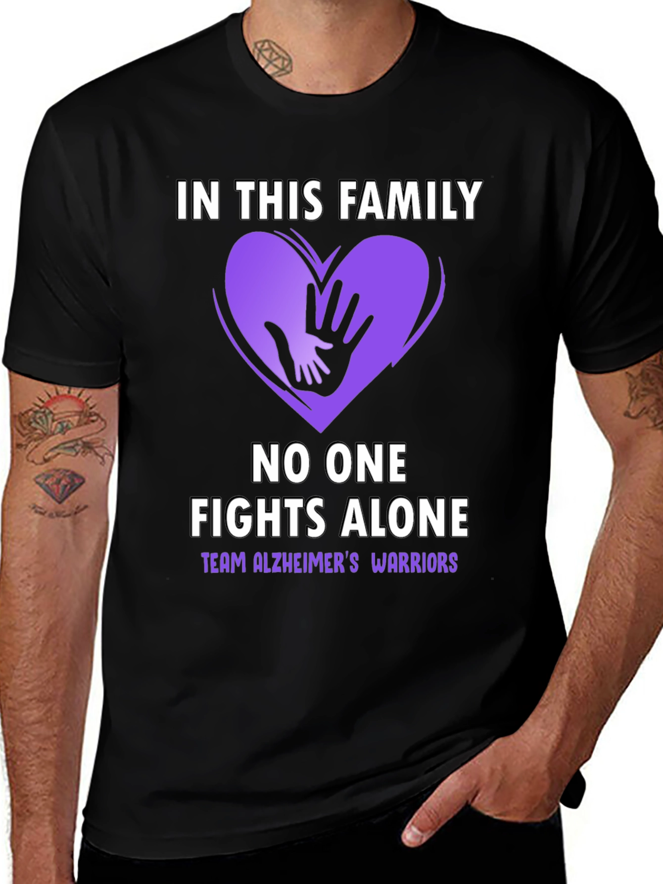 Black Alzheimer's Awareness T-Shirt - In This Family No One Fights Alone main image