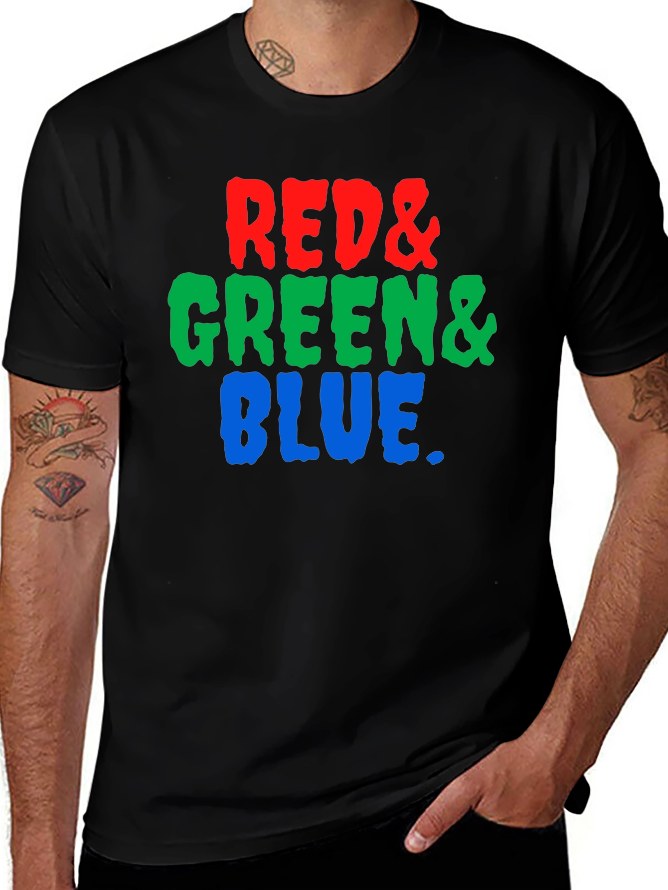 Variant 5 of Red, Green, and Blue Graphic Tee - Men's Black T-Shirt