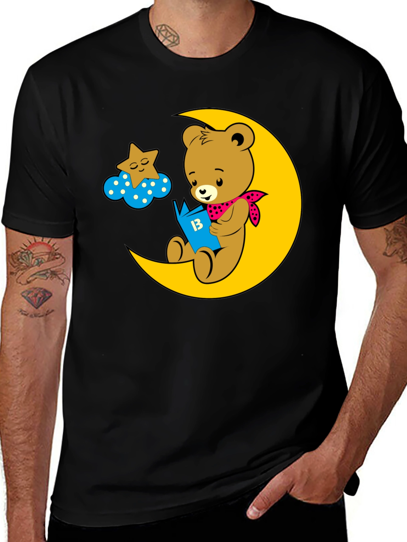 Variant 6 of Bear Reading on Moon Graphic Tee - Black