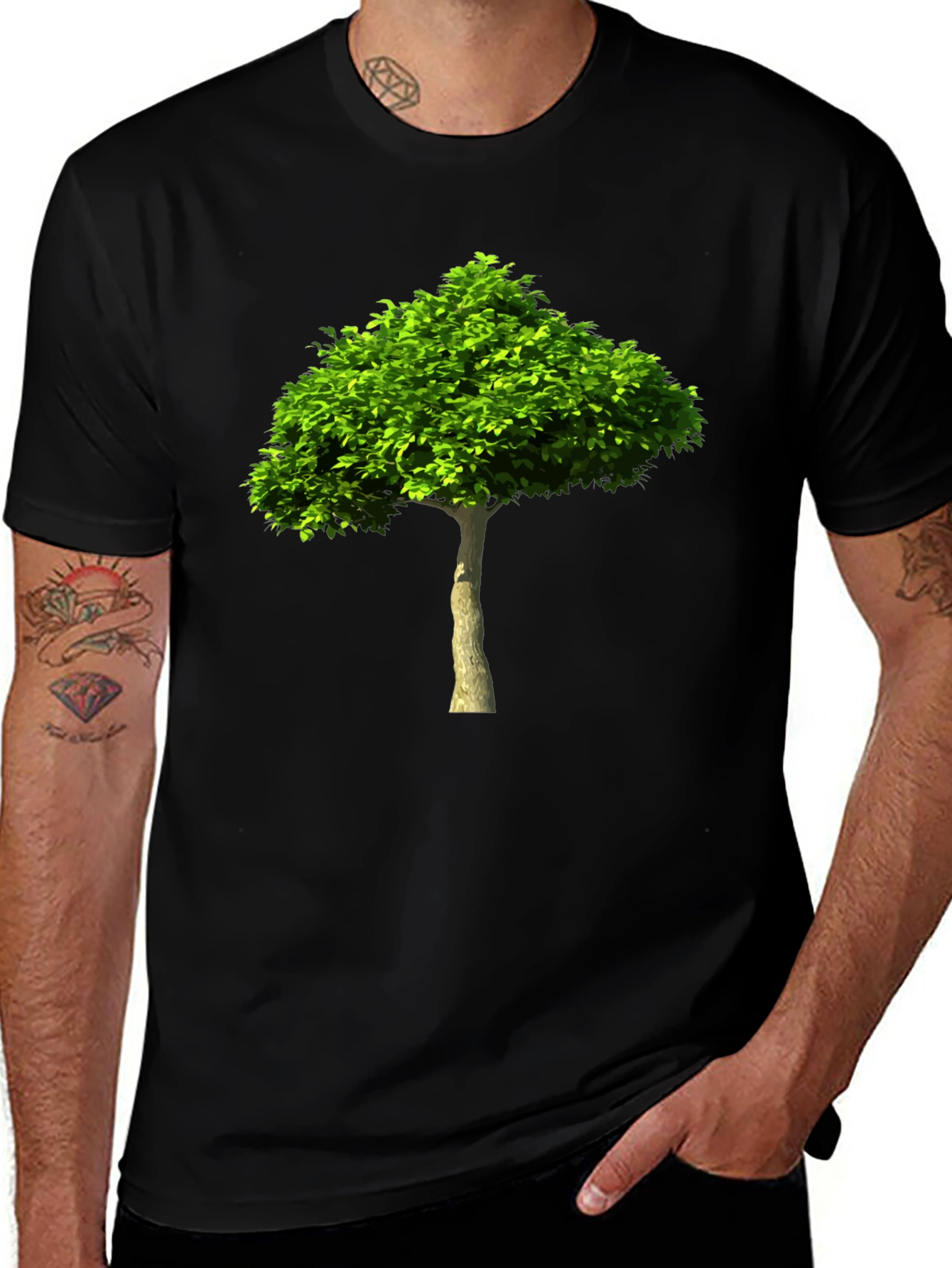 Variant 19 of Green Tree Graphic Print Black T-Shirt